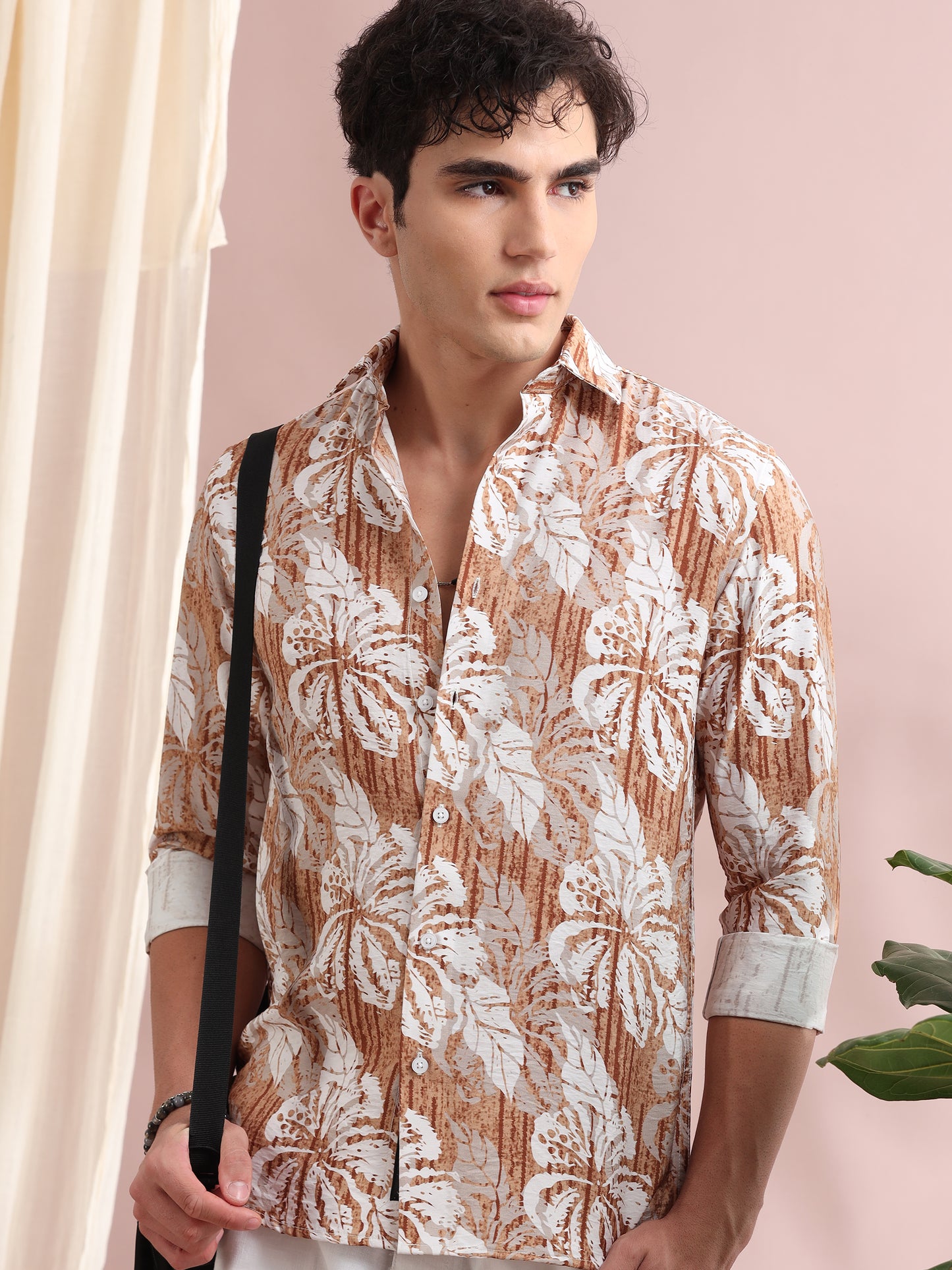 Santiago Pale Taupe Floral Printed Shirt