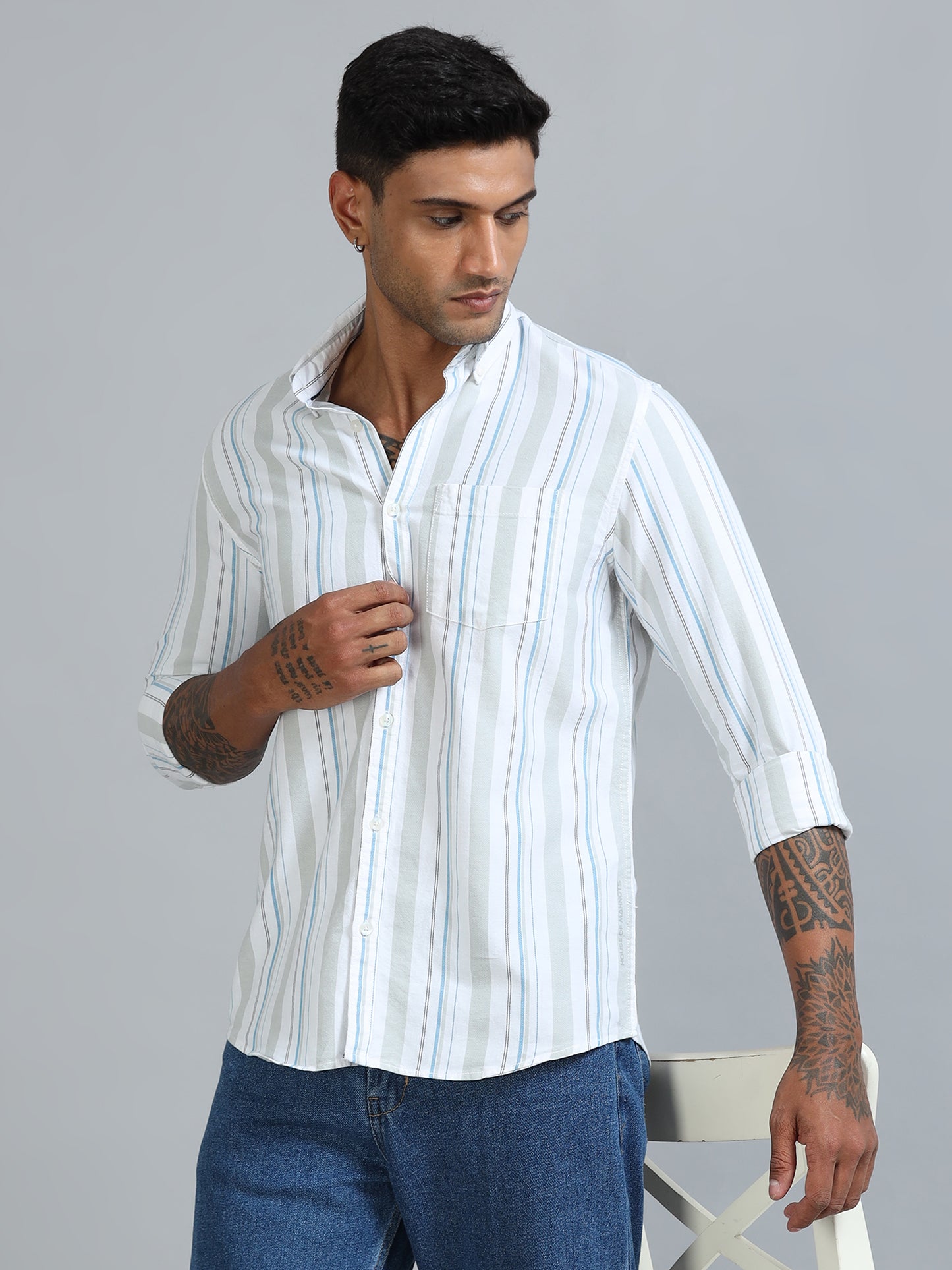 Gandia Mint Cream Plus Size Stripes Shirt