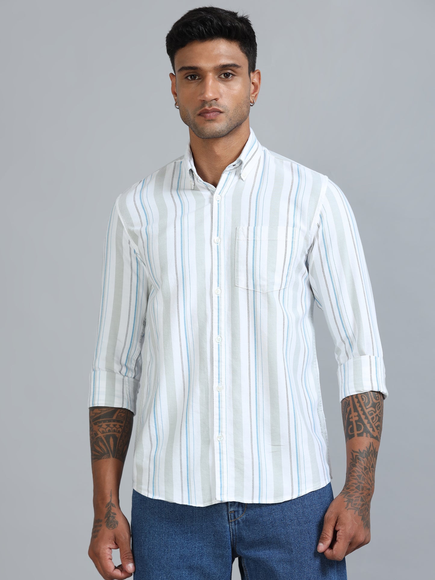 Gandia Mint Cream Plus Size Stripes Shirt