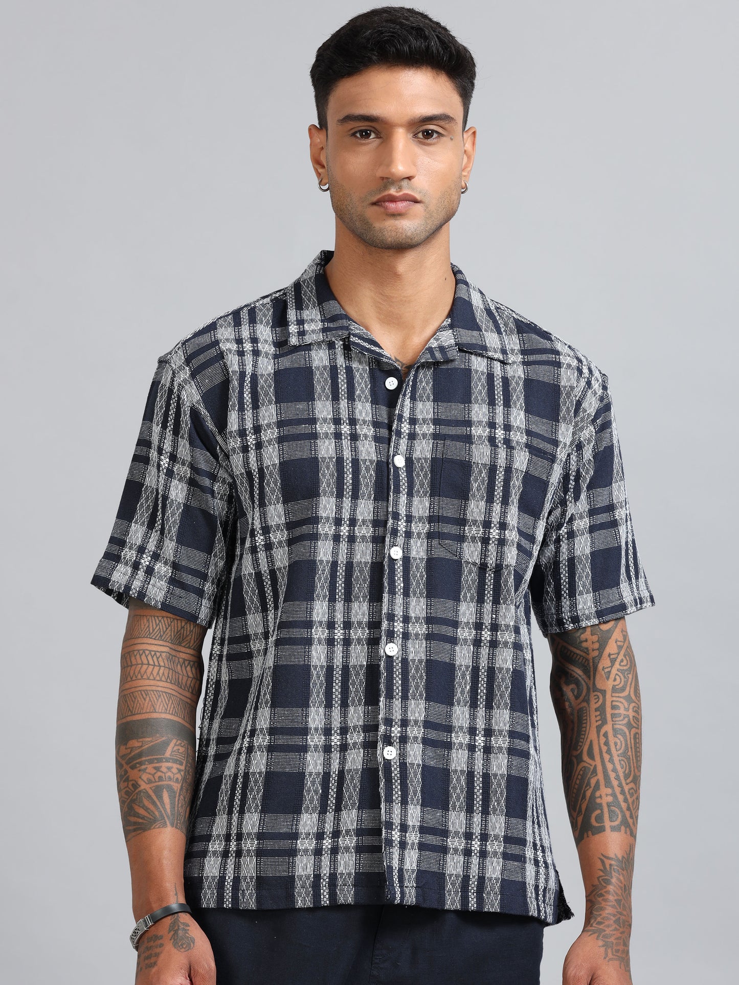 Michigan Navy Bold Oversized Checks Shirt