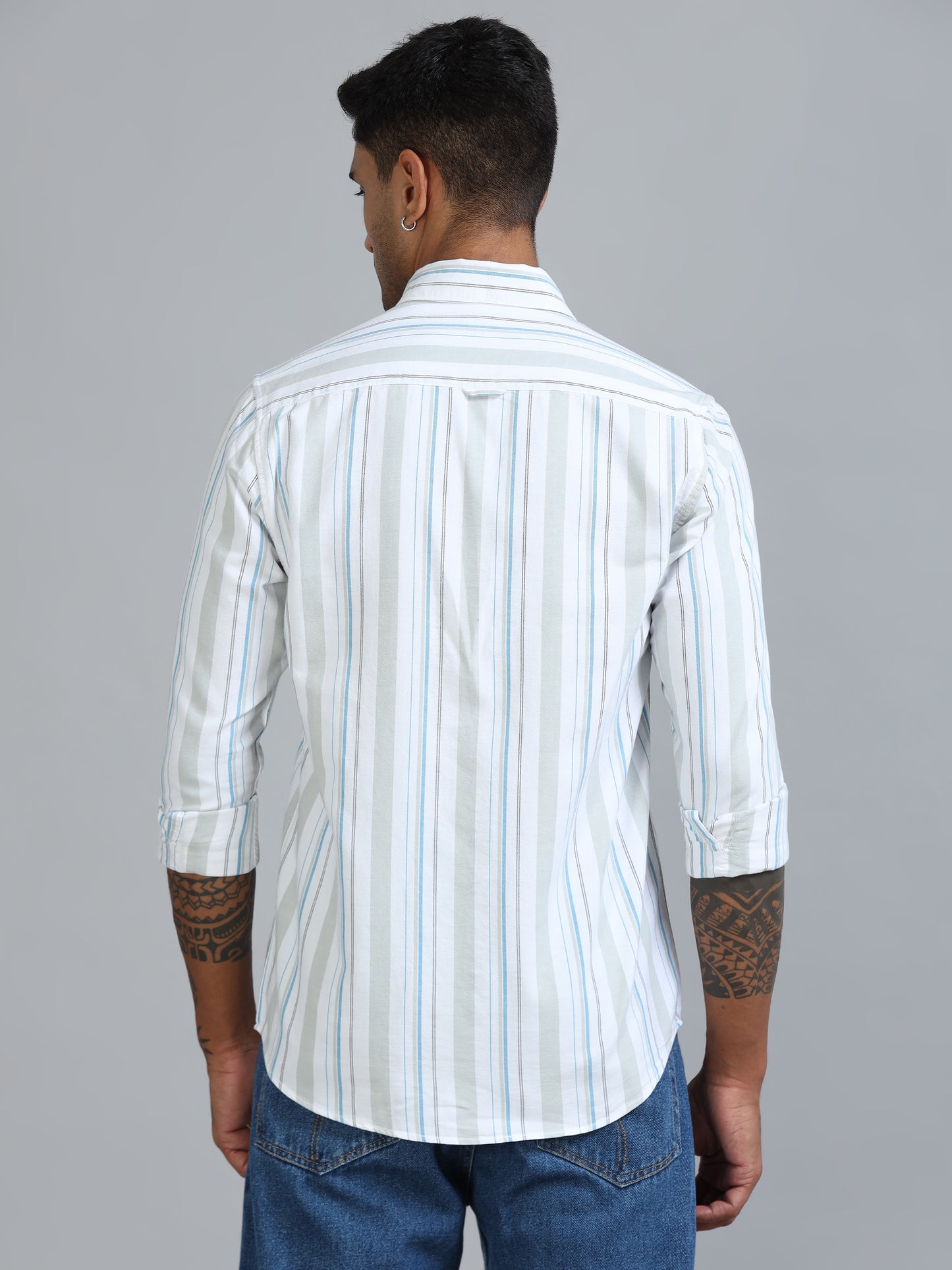 Gandia Mint Cream Plus Size Stripes Shirt