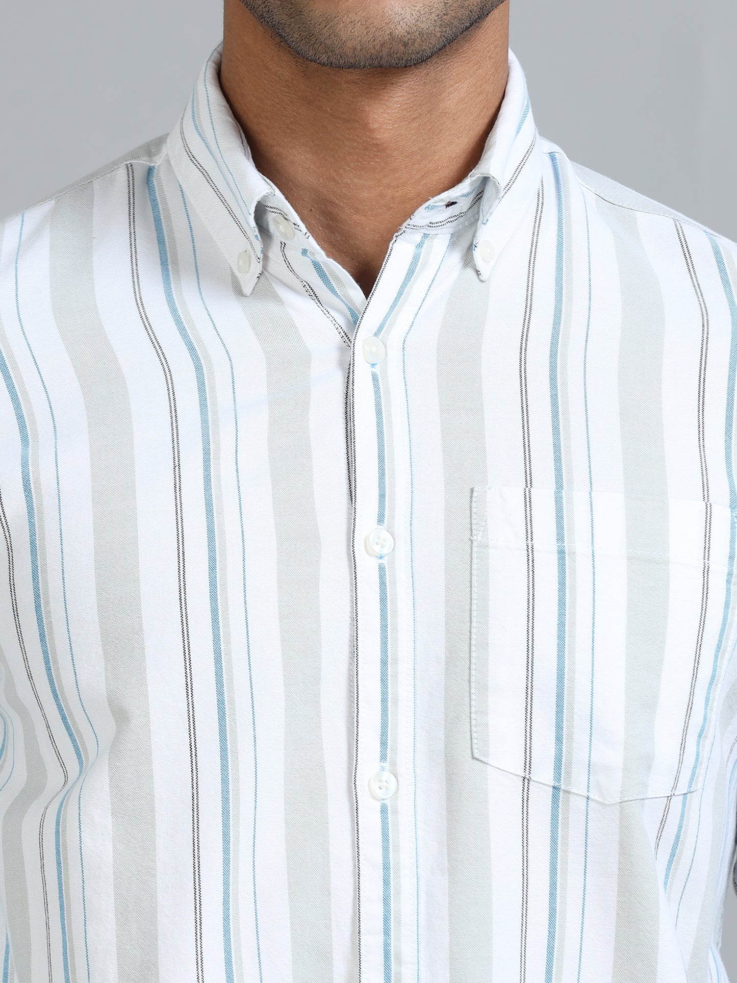 Gandia Mint Cream Plus Size Stripes Shirt