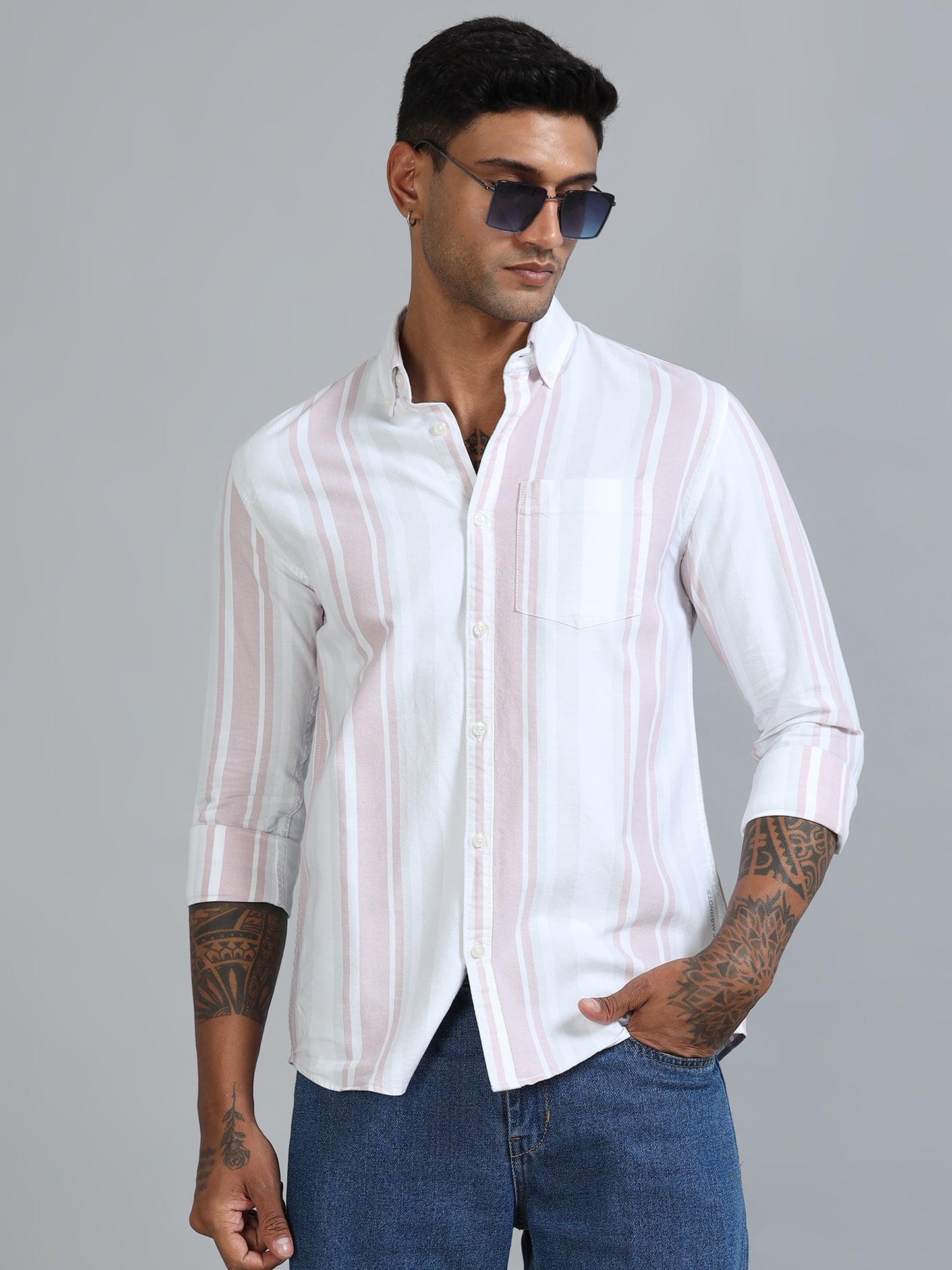 Gandia White & Pink Plus Size Stripes Shirt
