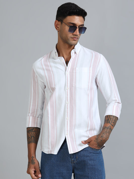 Gandia White & Pink Plus Size Stripes Shirt