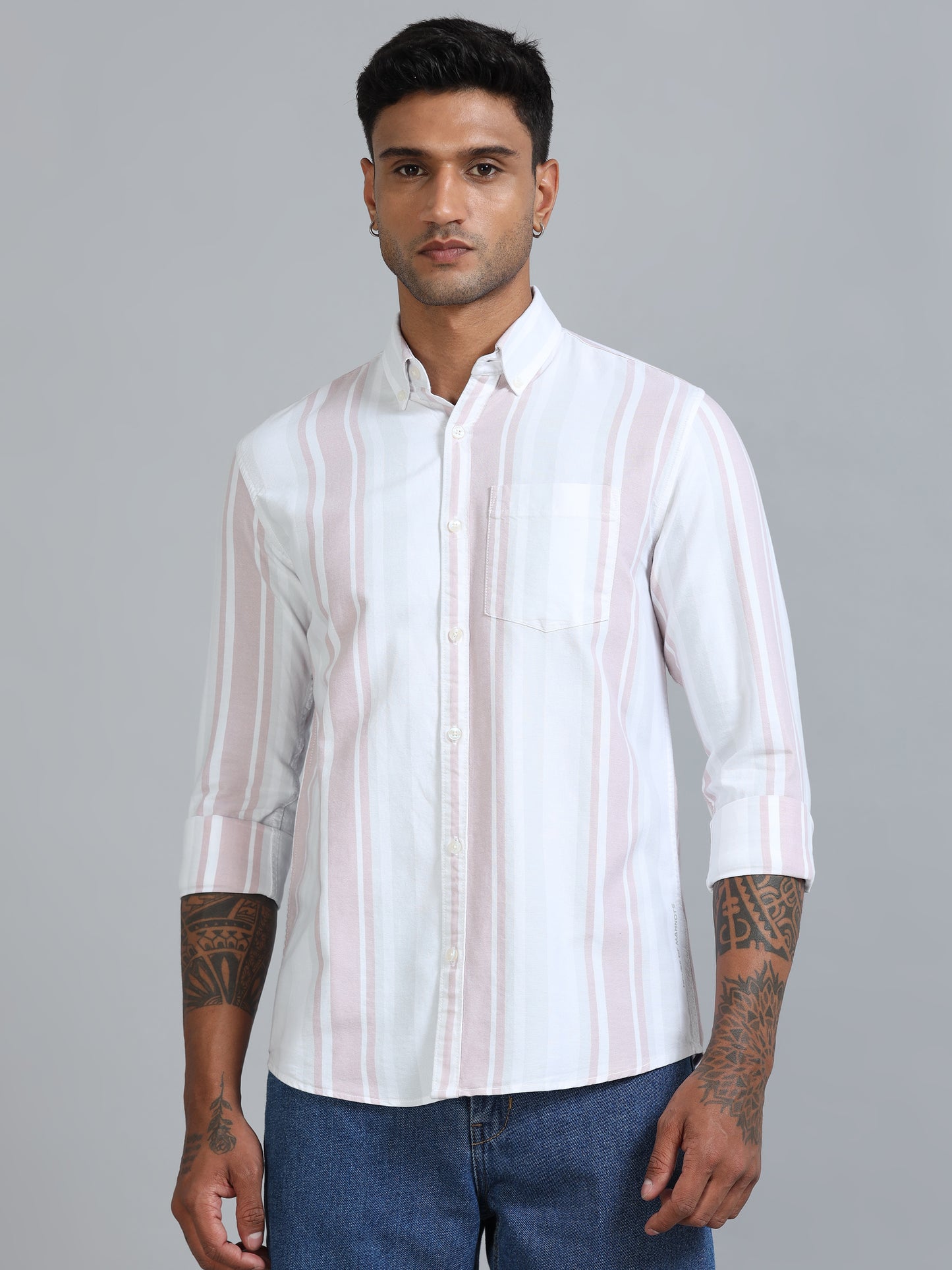 Gandia White & Pink Plus Size Stripes Shirt