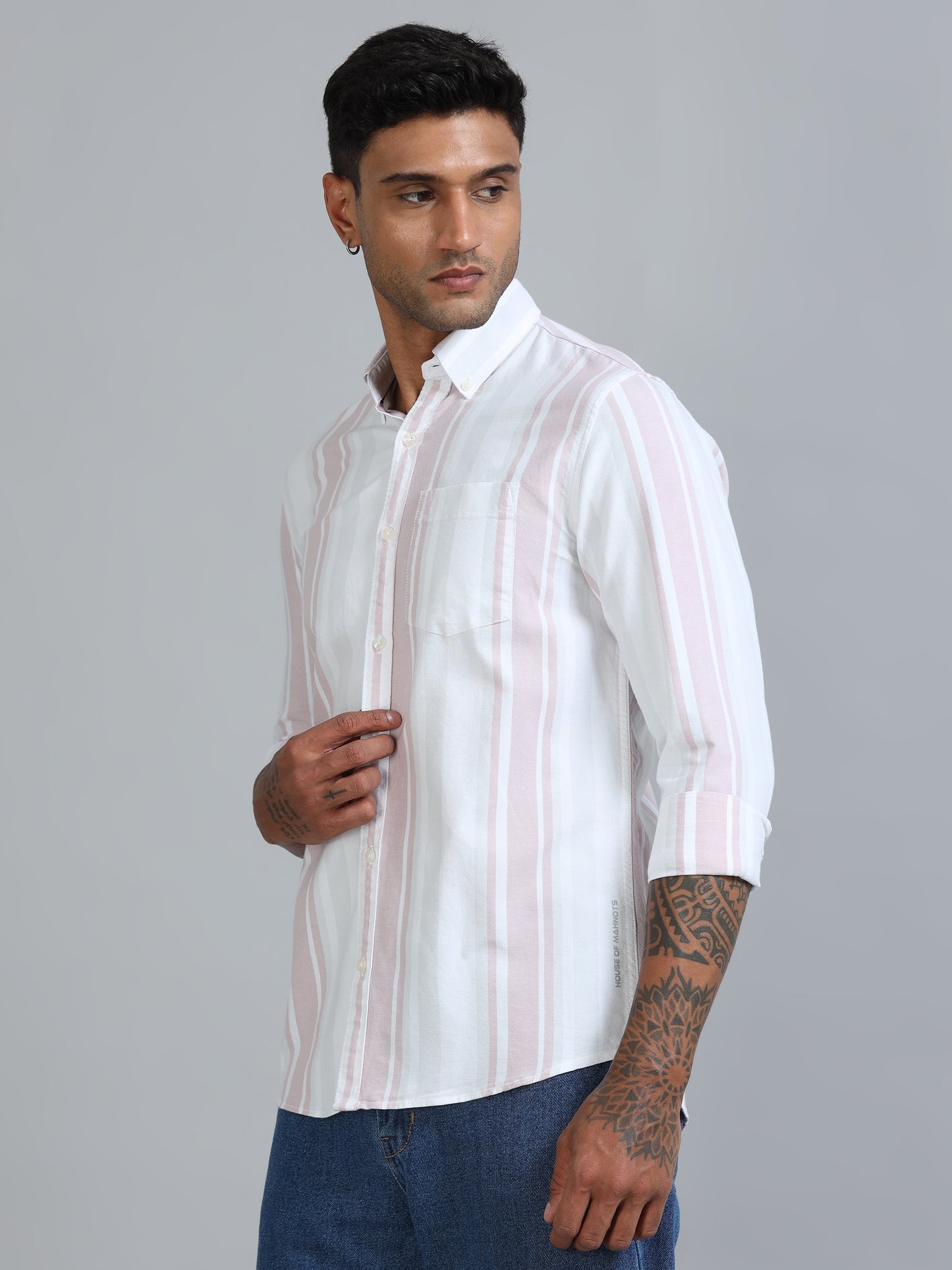 Gandia White & Pink Plus Size Stripes Shirt