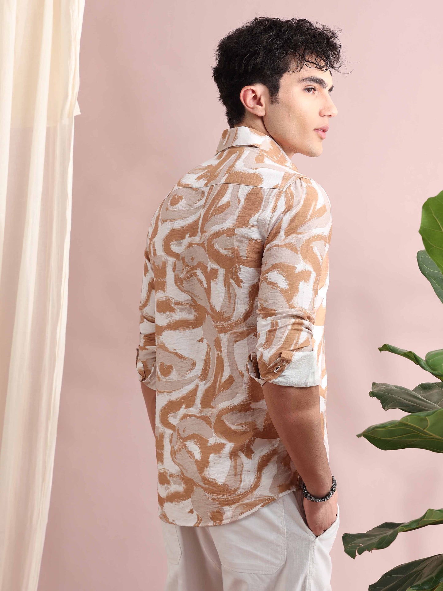 Santiago Pale Taupe Ocean Printed Shirt