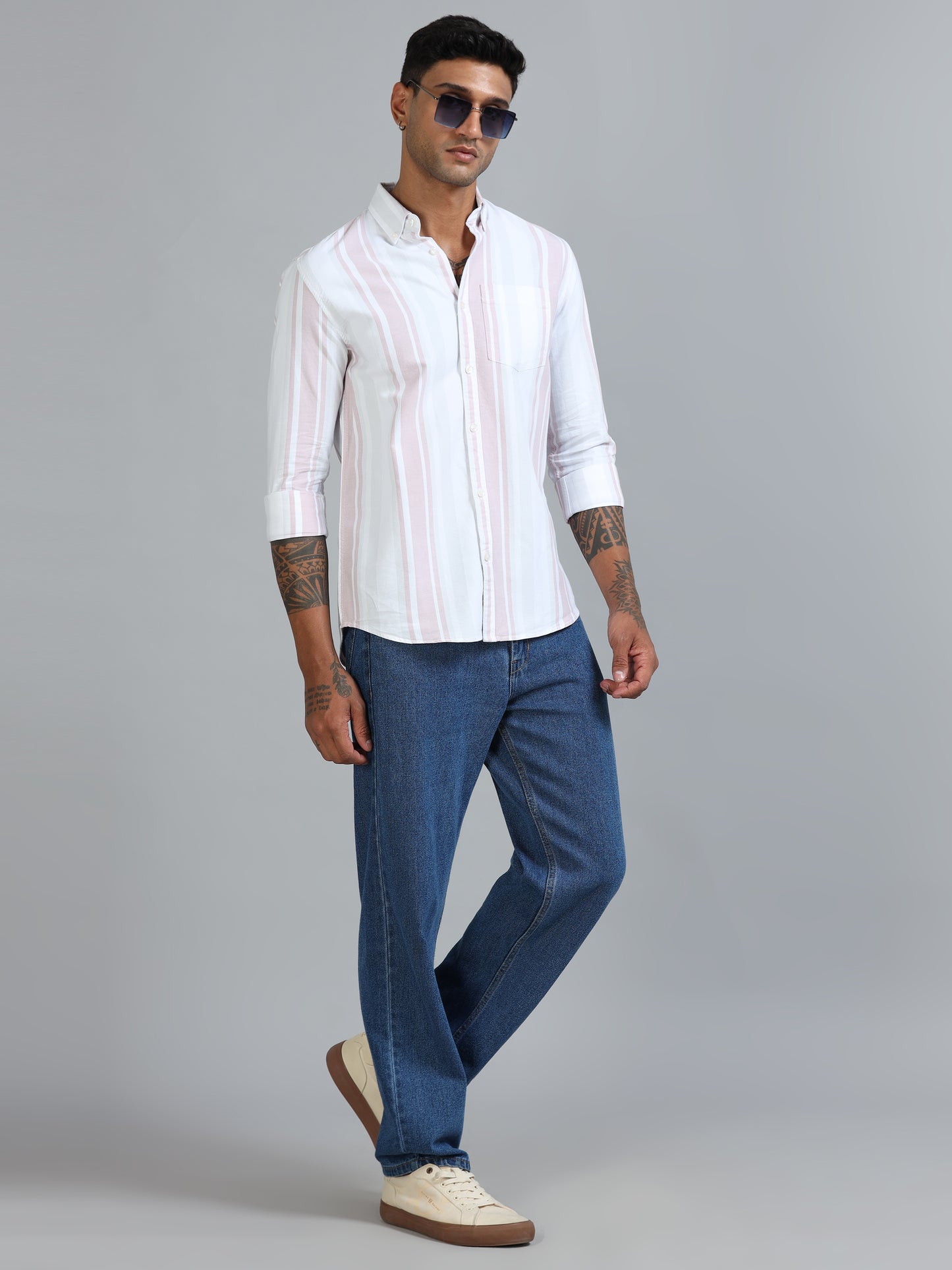 Gandia White & Pink Plus Size Stripes Shirt