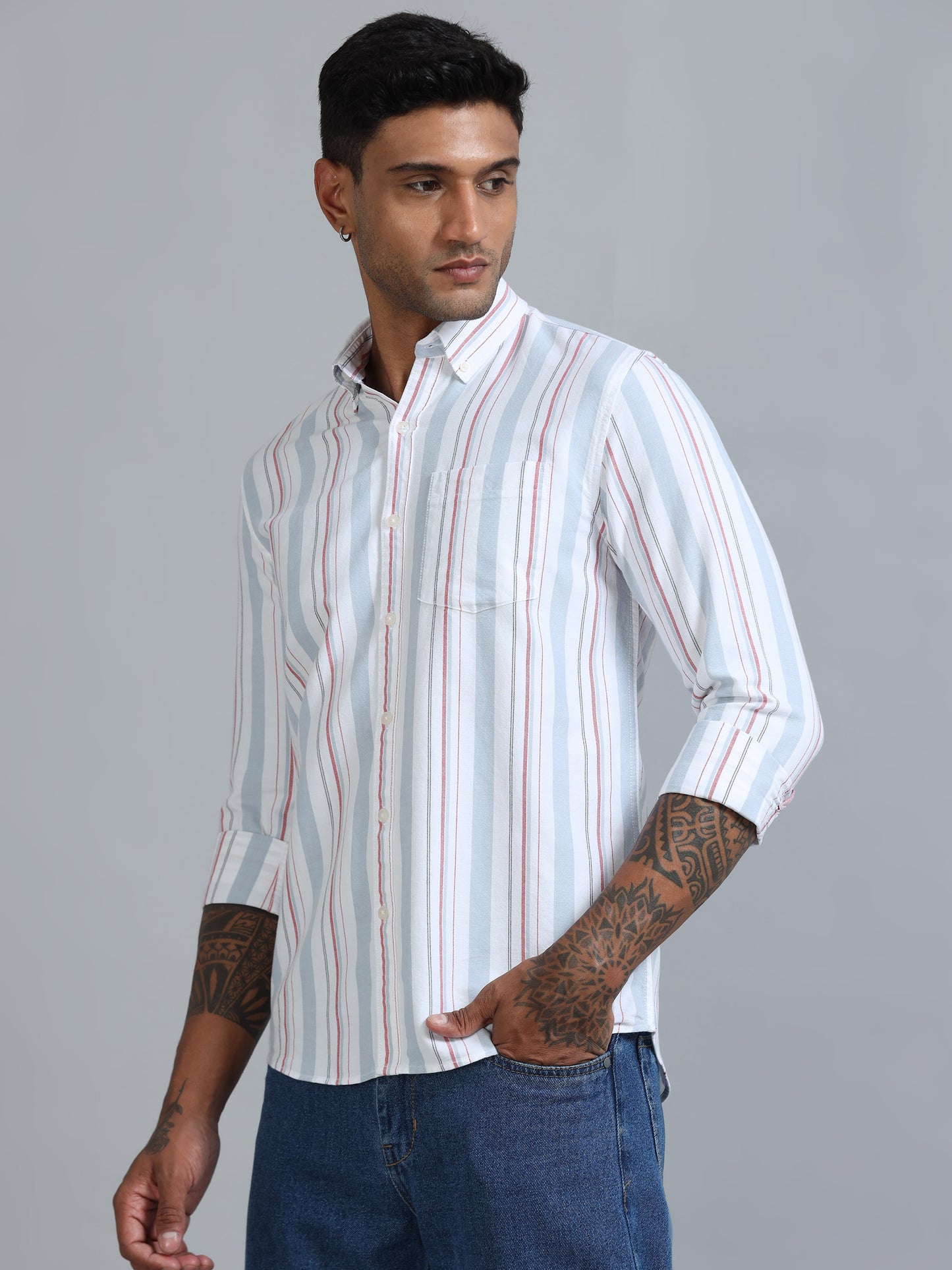 Gandia White & Blue Plus Size Stripes Shirt
