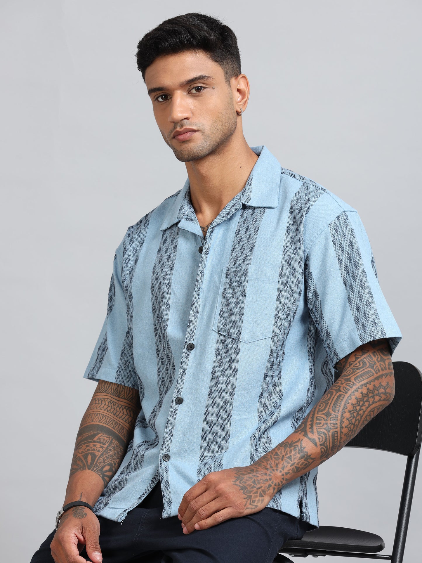 Michigan Pastel Blue Oversized Stripe Shirt