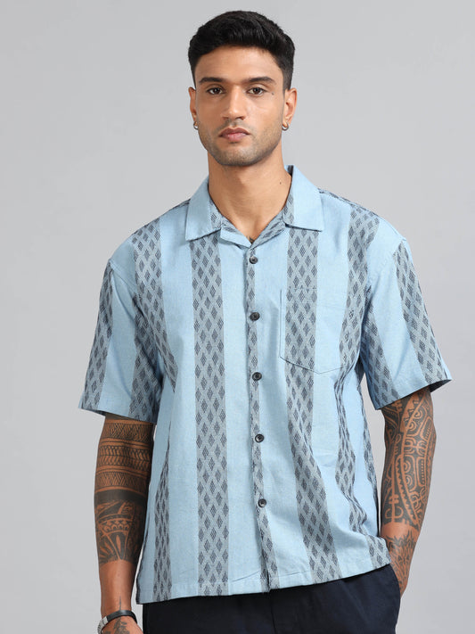 Michigan Pastel Blue Oversized Stripe Shirt