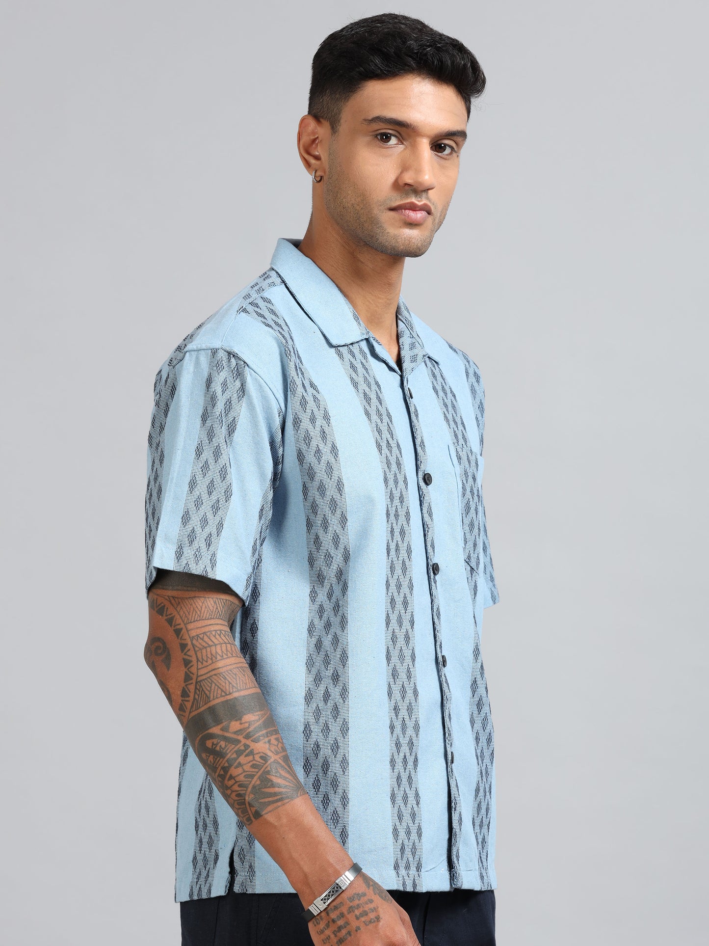 Michigan Pastel Blue Oversized Stripe Shirt