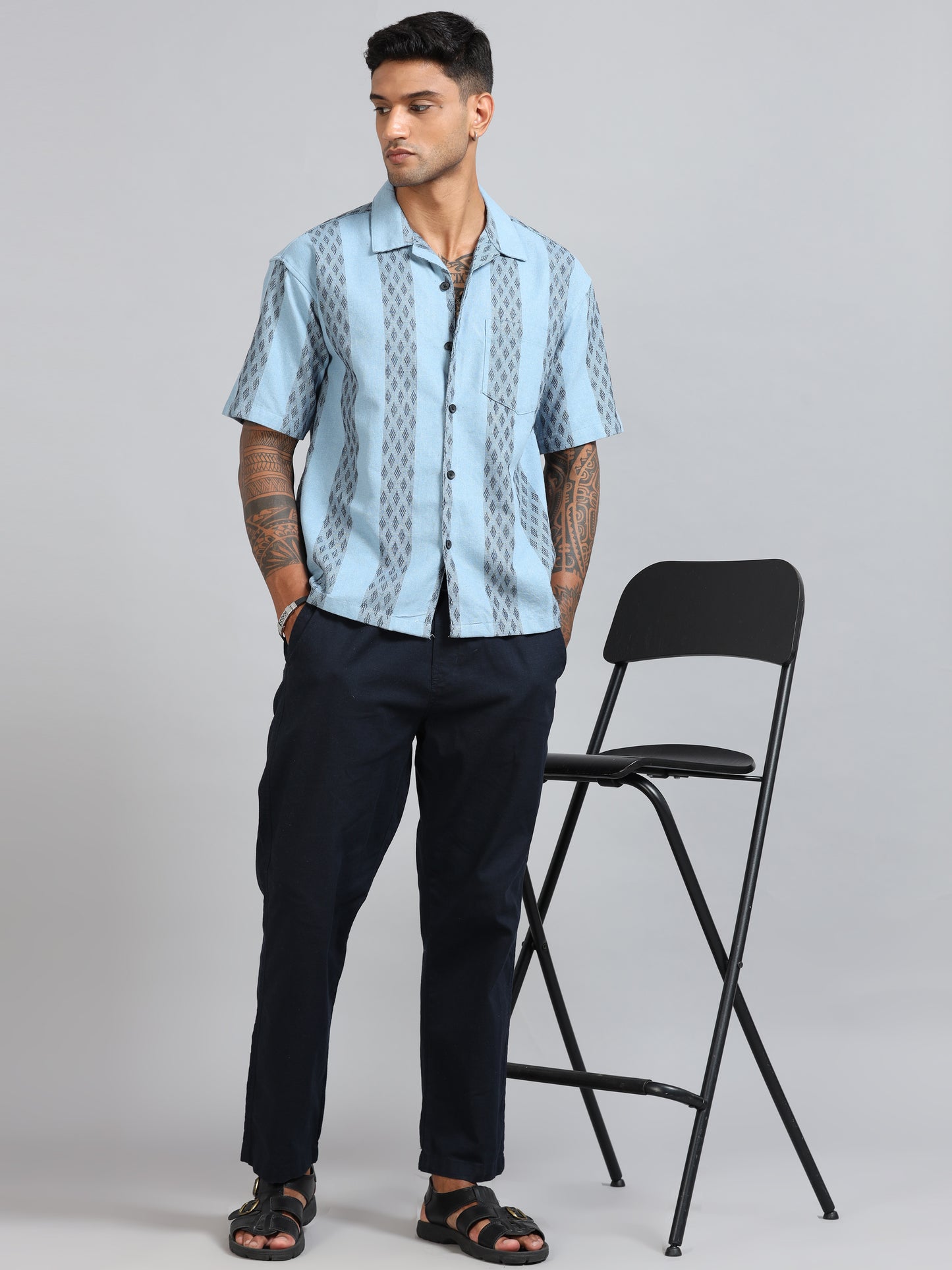 Michigan Pastel Blue Oversized Stripe Shirt
