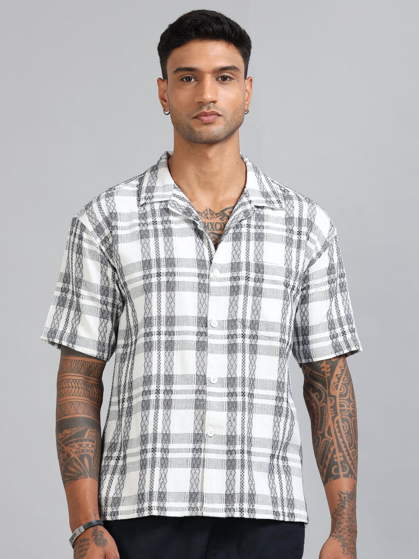 Michigan Snow White & Grey Oversized Checks Shirt