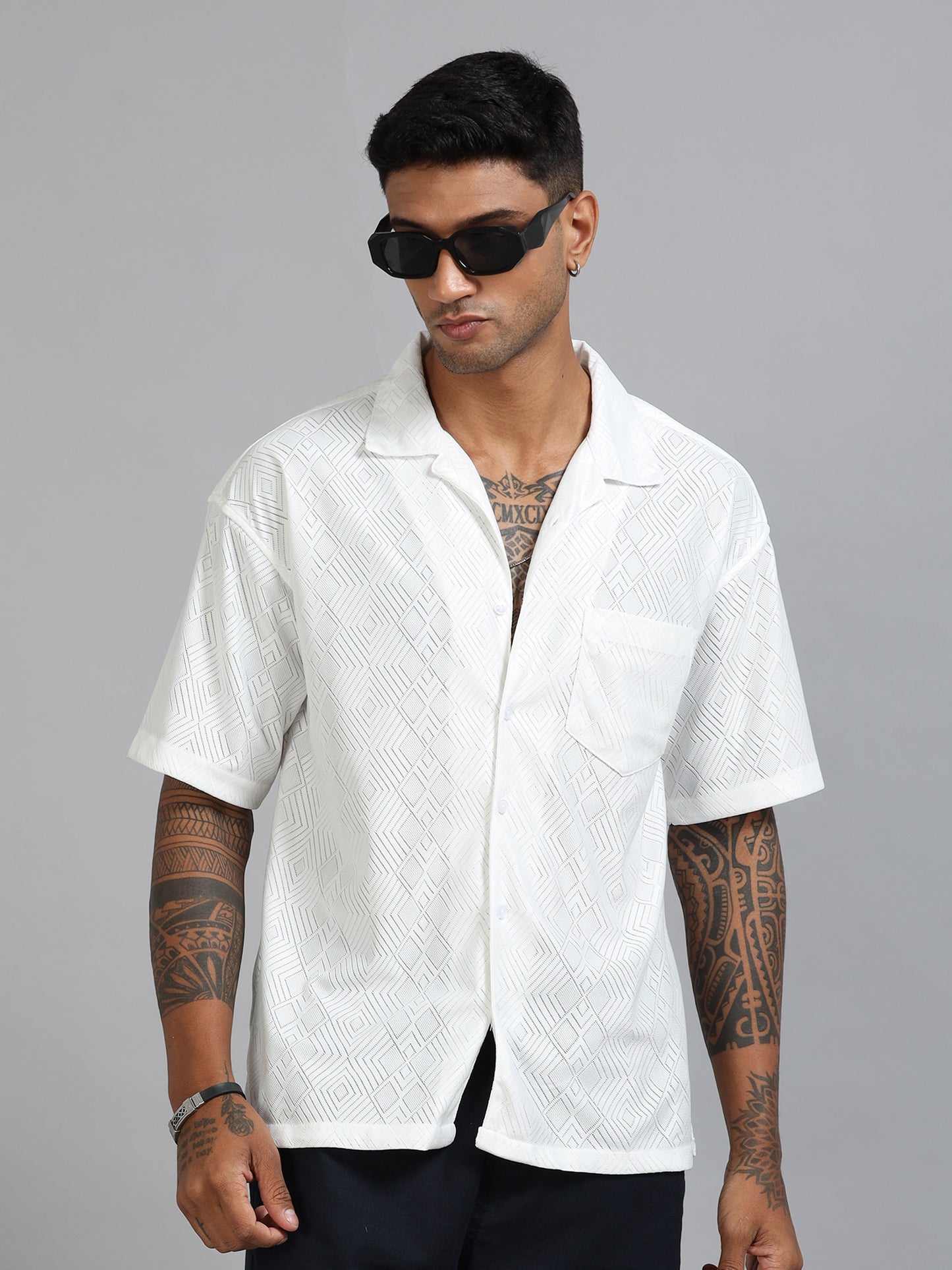 Jack Luster White Oversized Solid Shirt