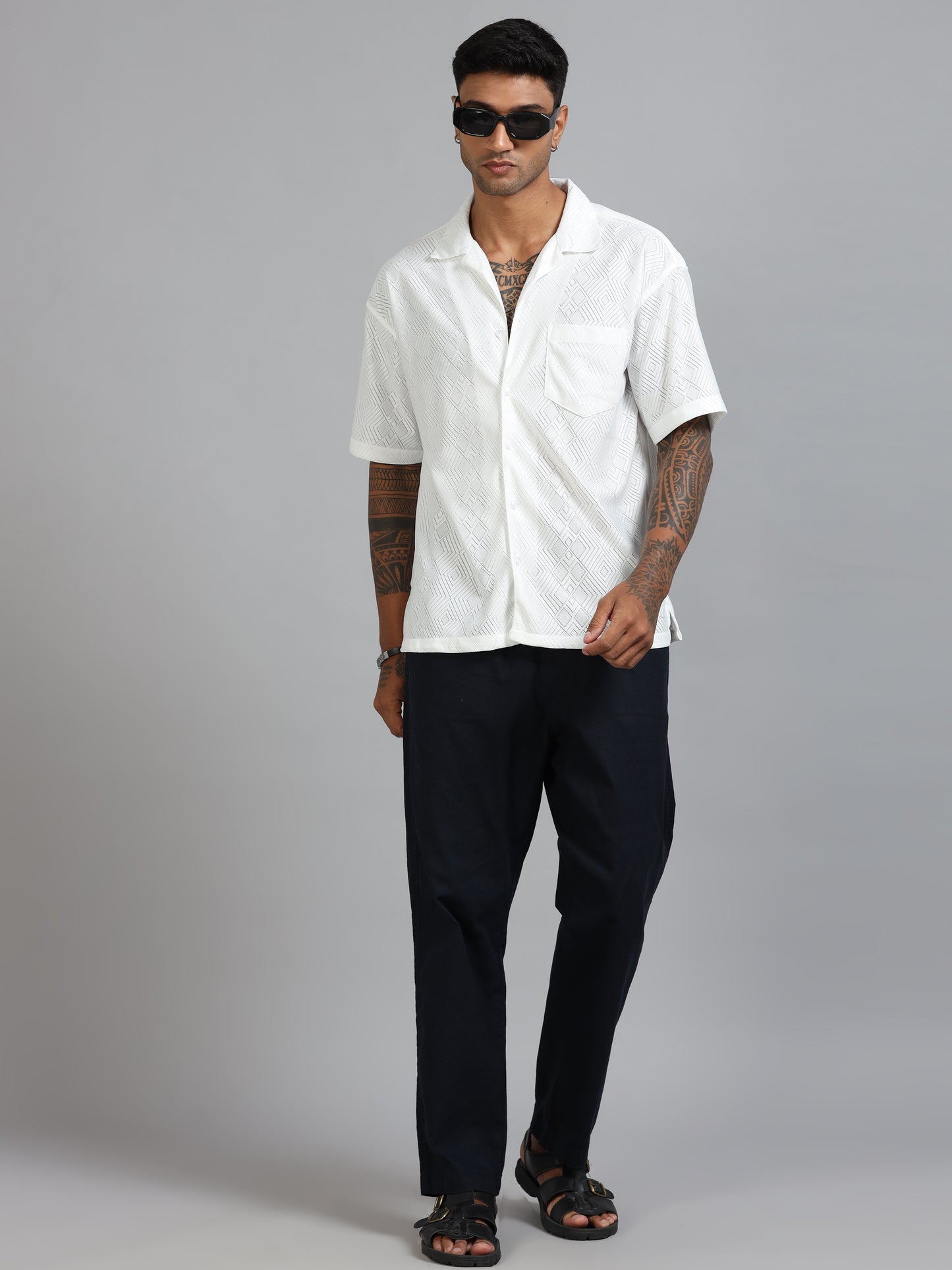 Jack Luster White Oversized Solid Shirt