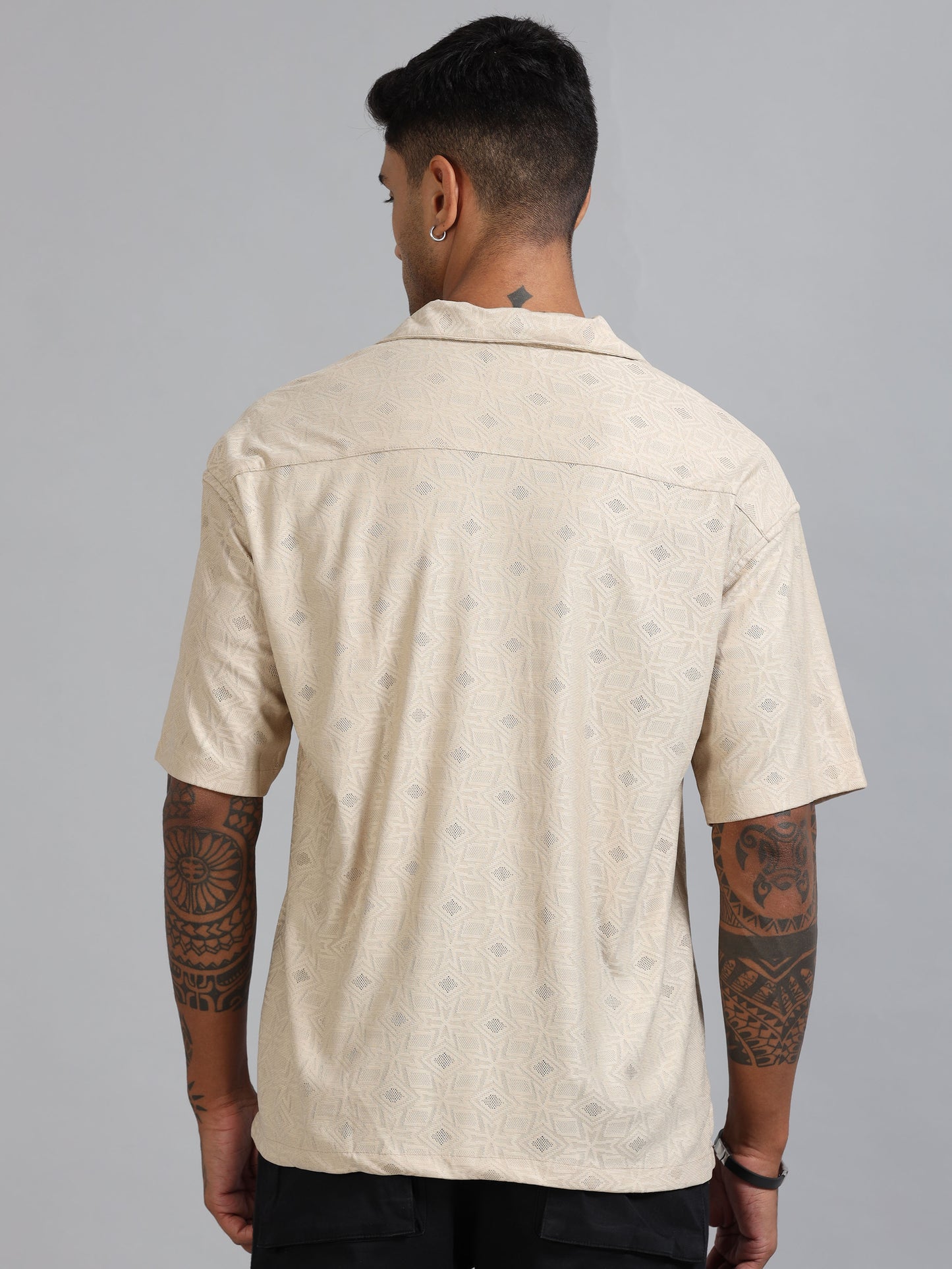 Jack Beige Luster Oversized Printed Shirt