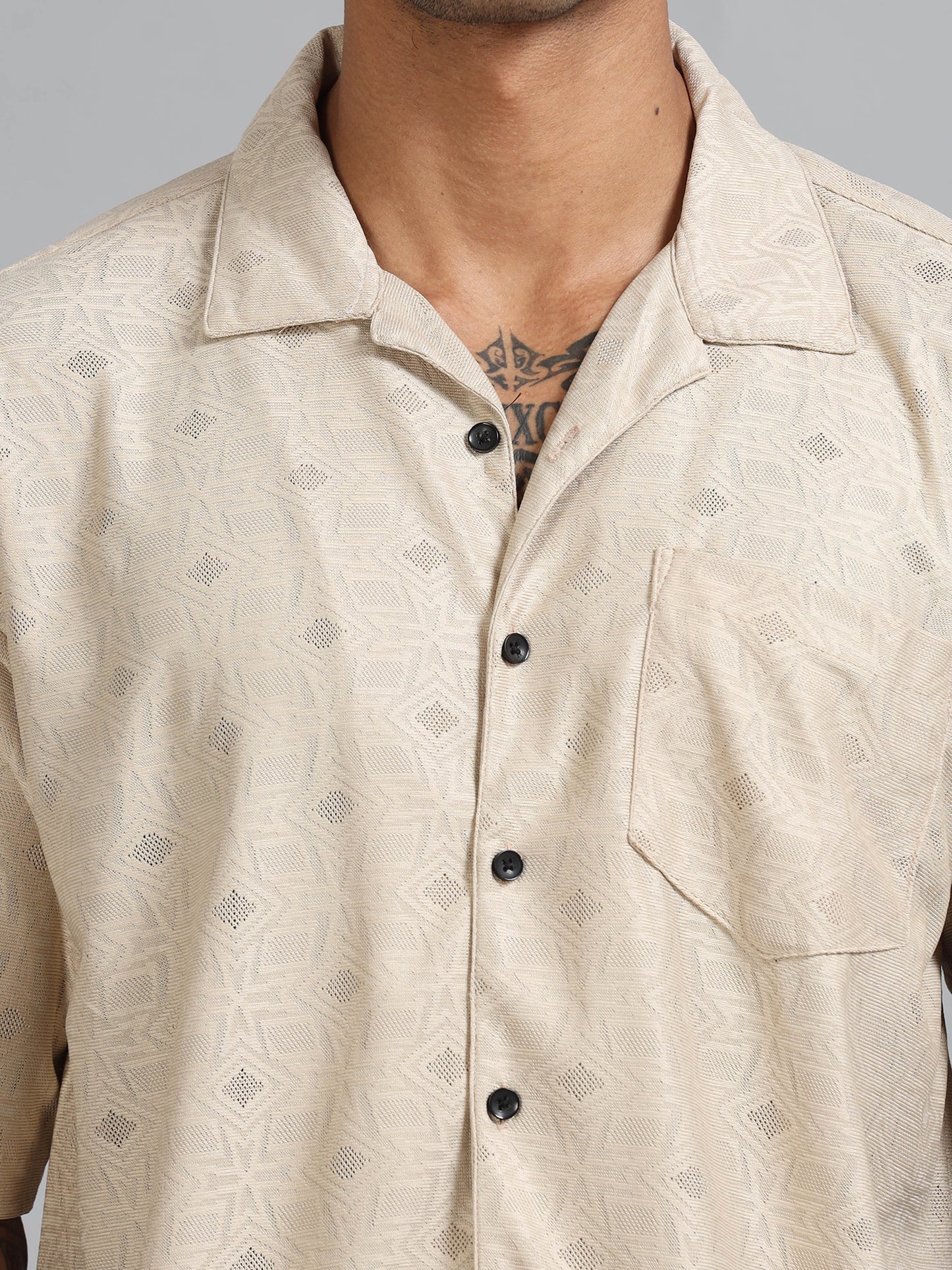 Jack Beige Luster Oversized Printed Shirt