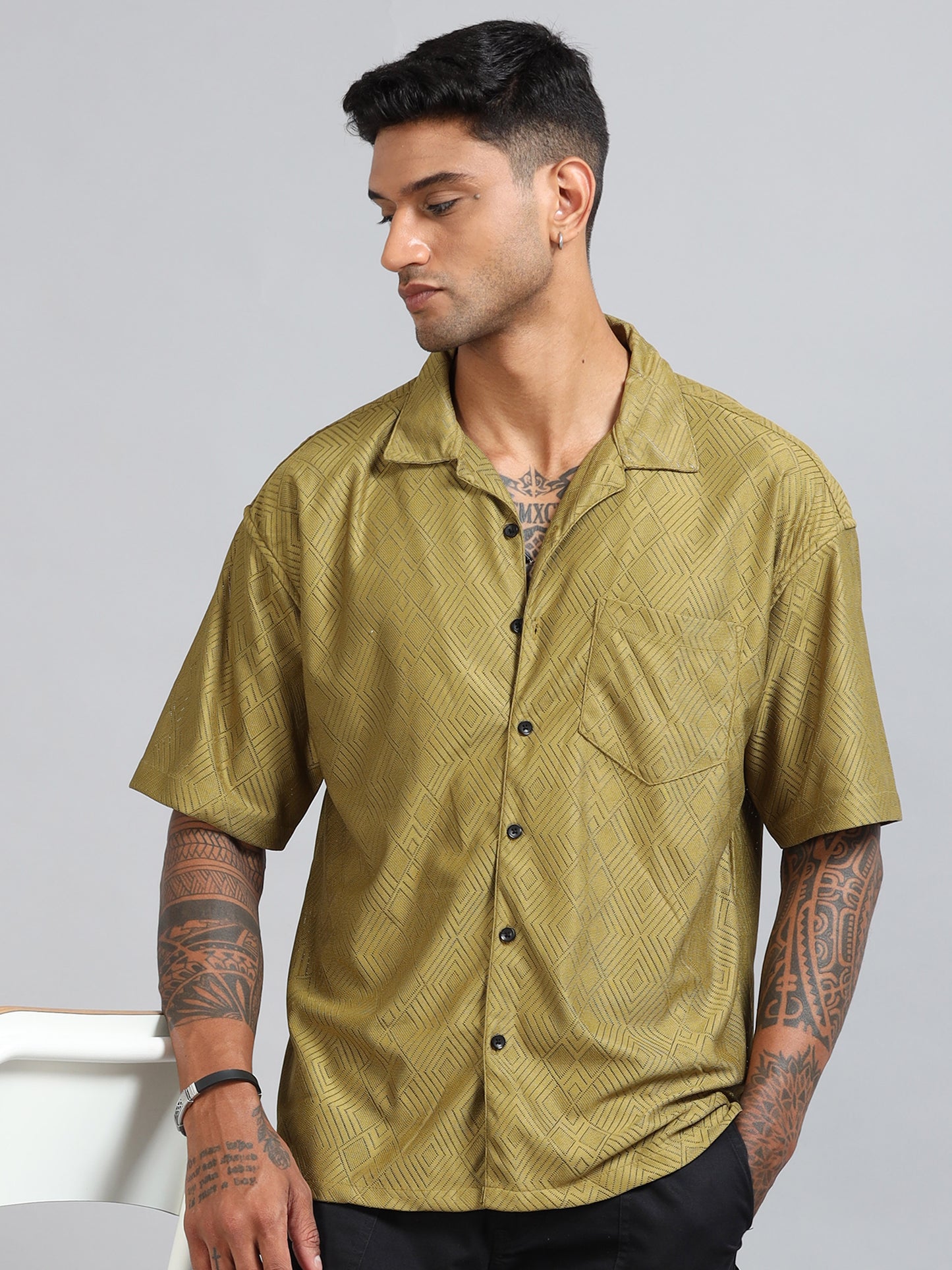 Jack Parrot Green Oversized Printed Shirt