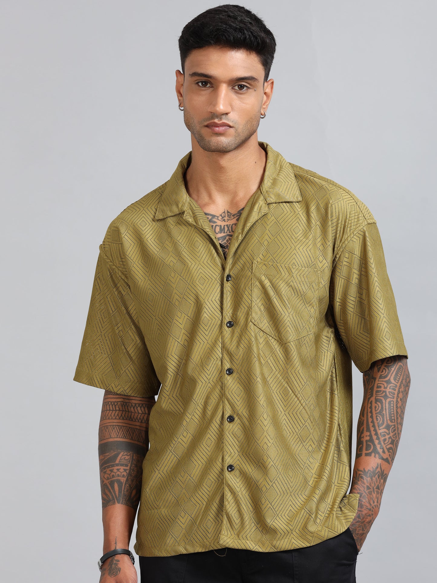 Jack Parrot Green Oversized Printed Shirt