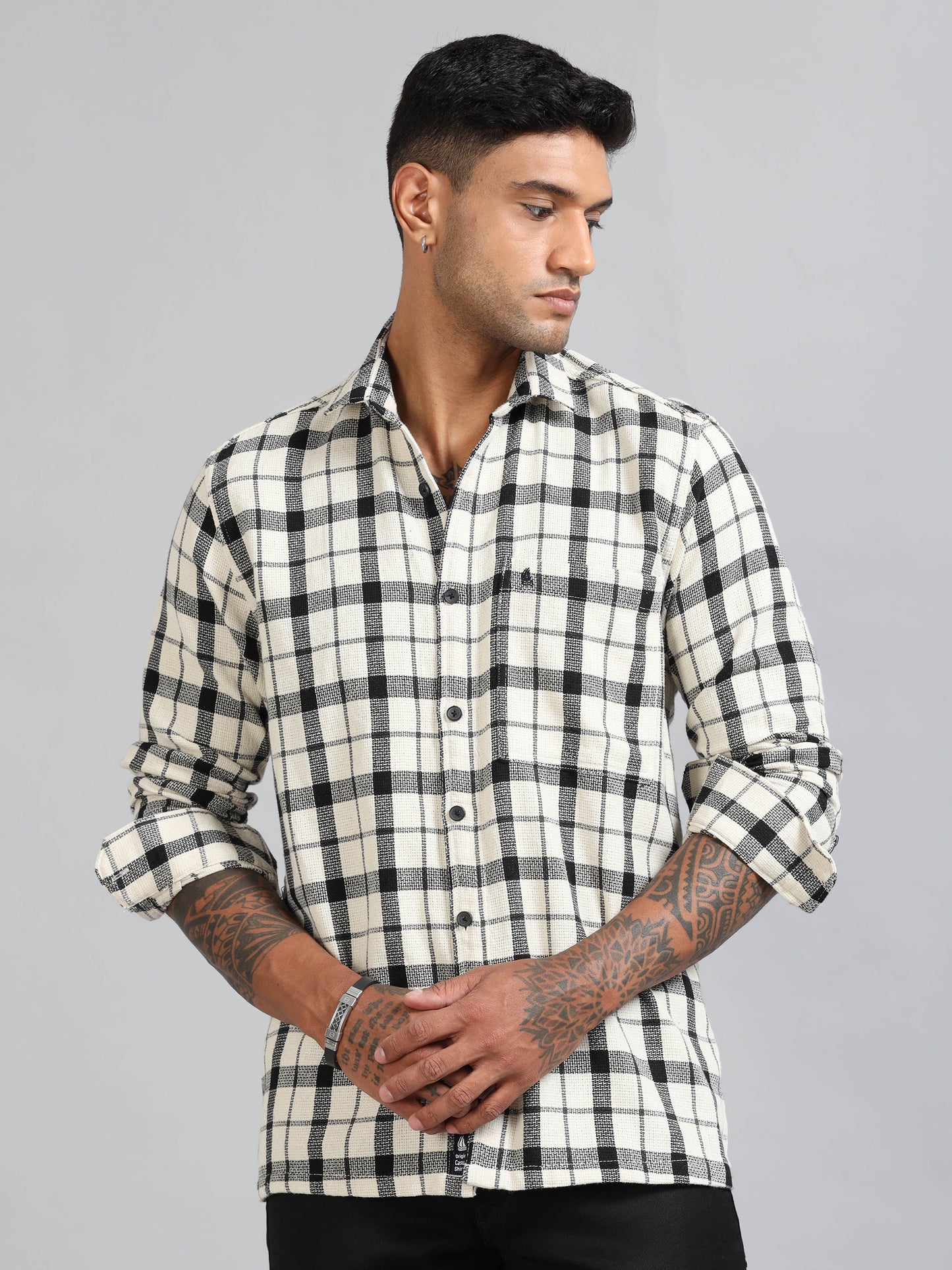 Michigan Black & White Winter Dobby Checks Shirt