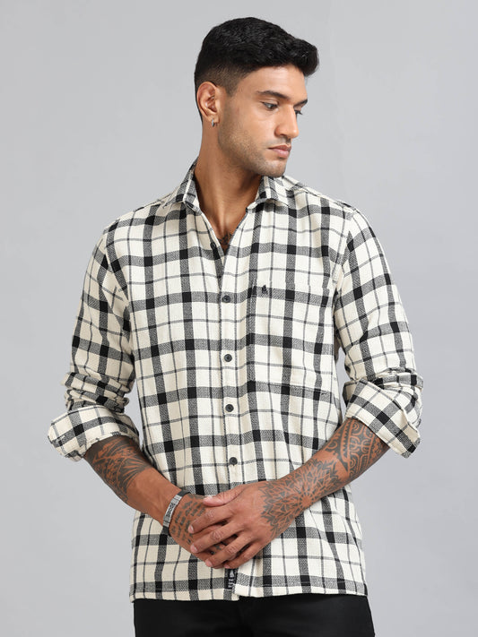 Michigan Black & White Winter Dobby Checks Shirt