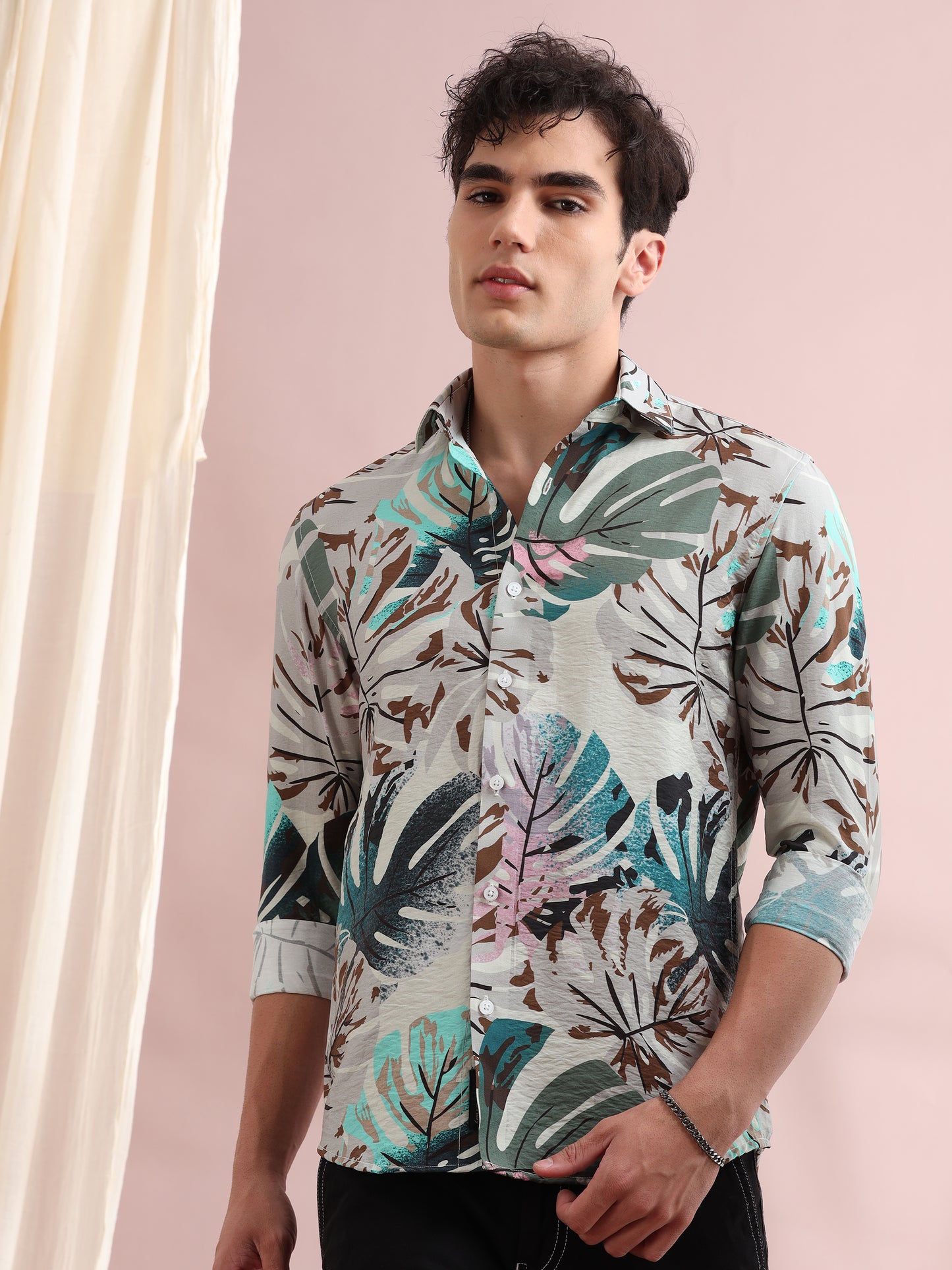 Santiago Quill Grey Trophical Printed Shirt