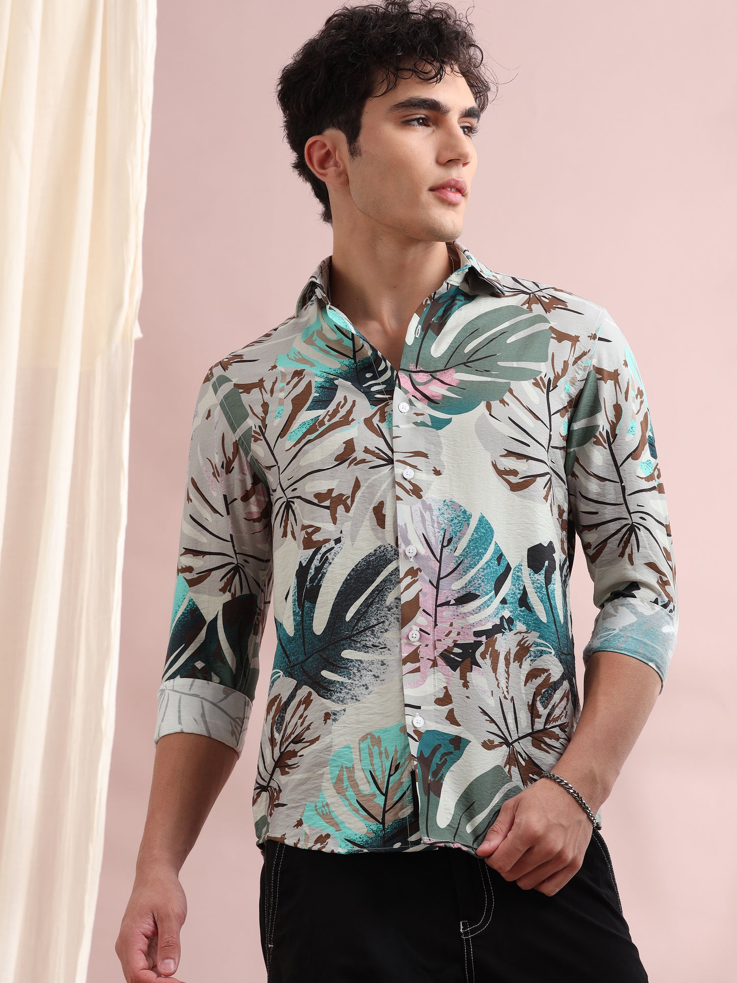 Santiago Quill Grey Trophical Printed Shirt