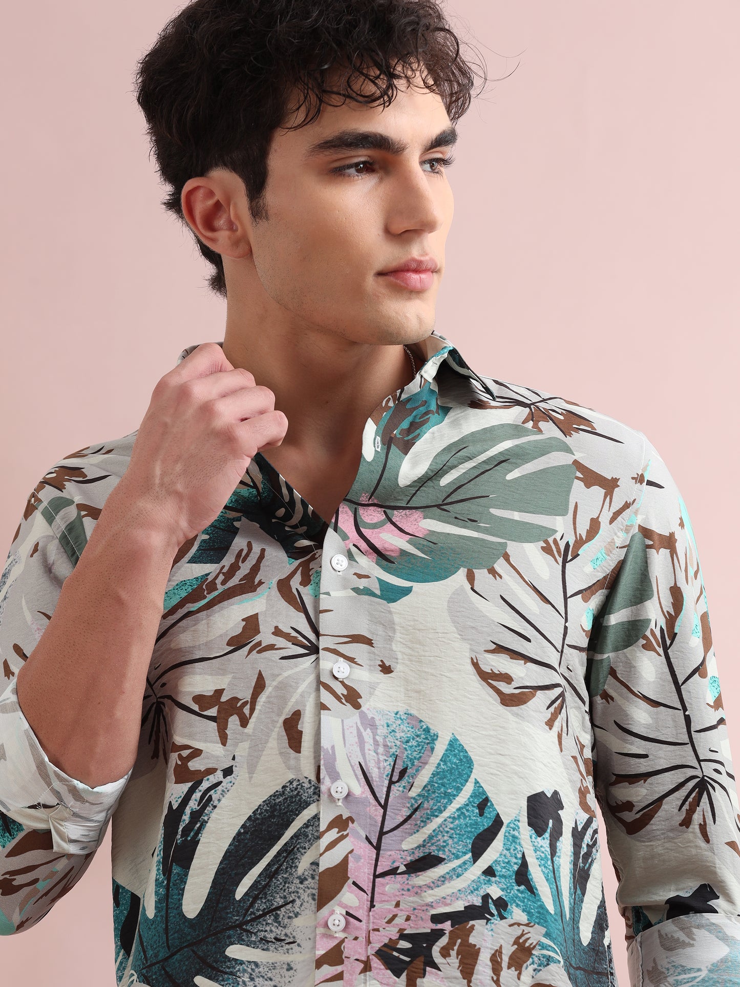 Santiago Quill Grey Trophical Printed Shirt