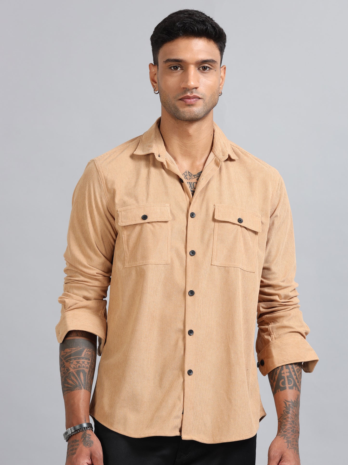 Basel Peach Brandy Corduroy Double Pocket Shirt
