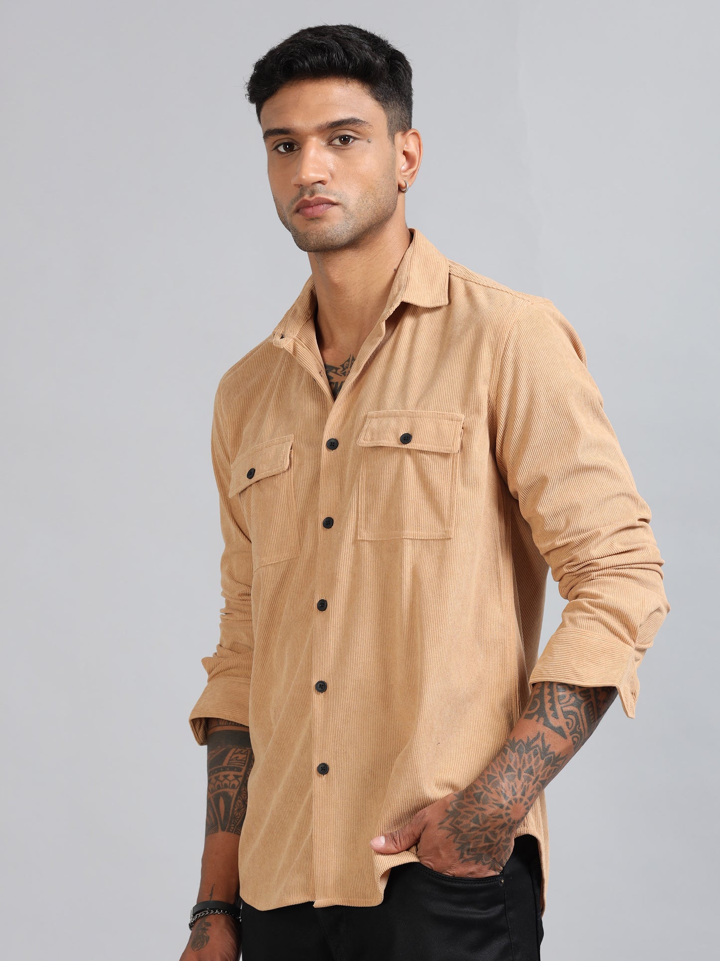 Basel Peach Brandy Corduroy Double Pocket Shirt