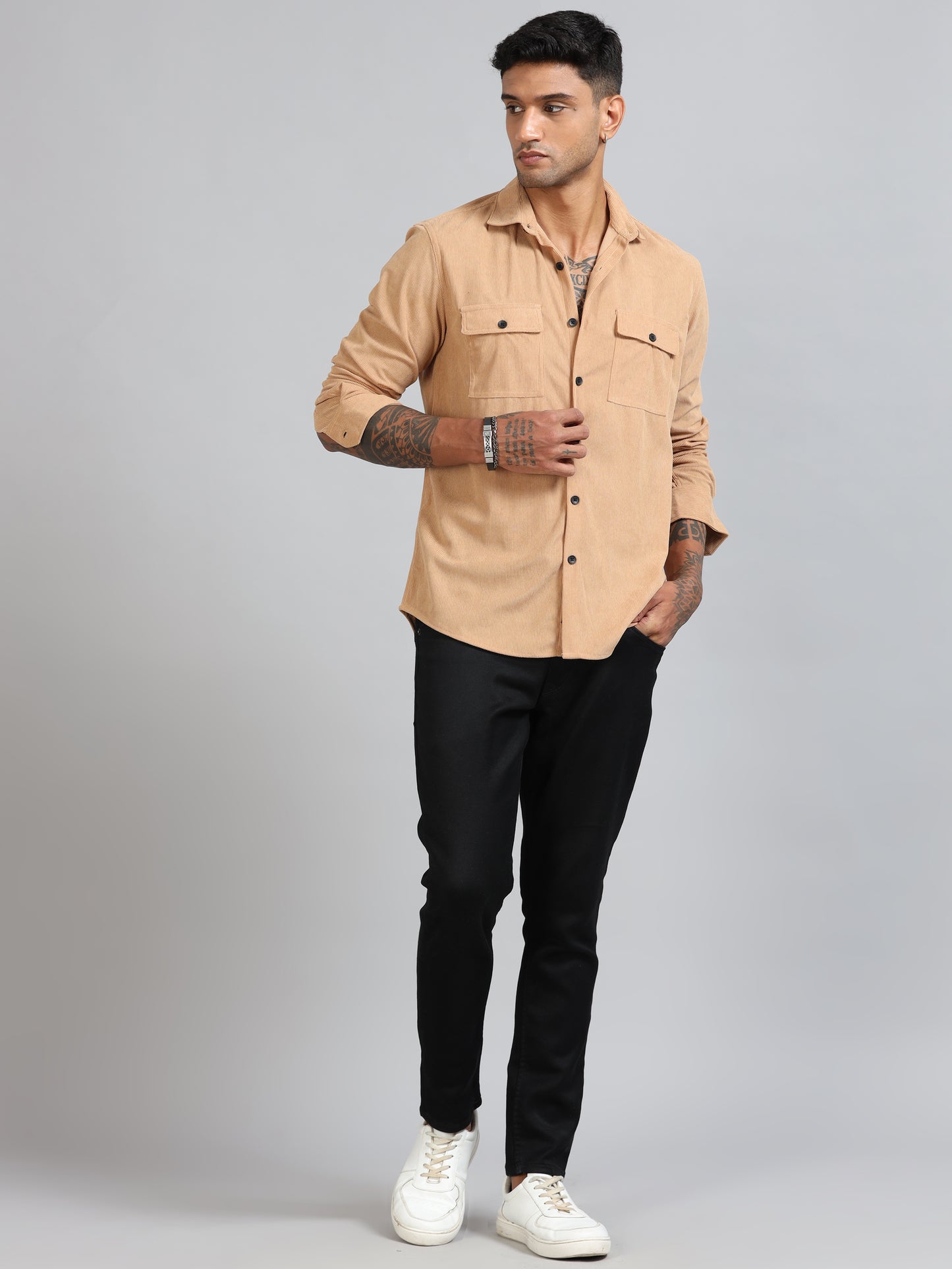 Basel Peach Brandy Corduroy Double Pocket Shirt