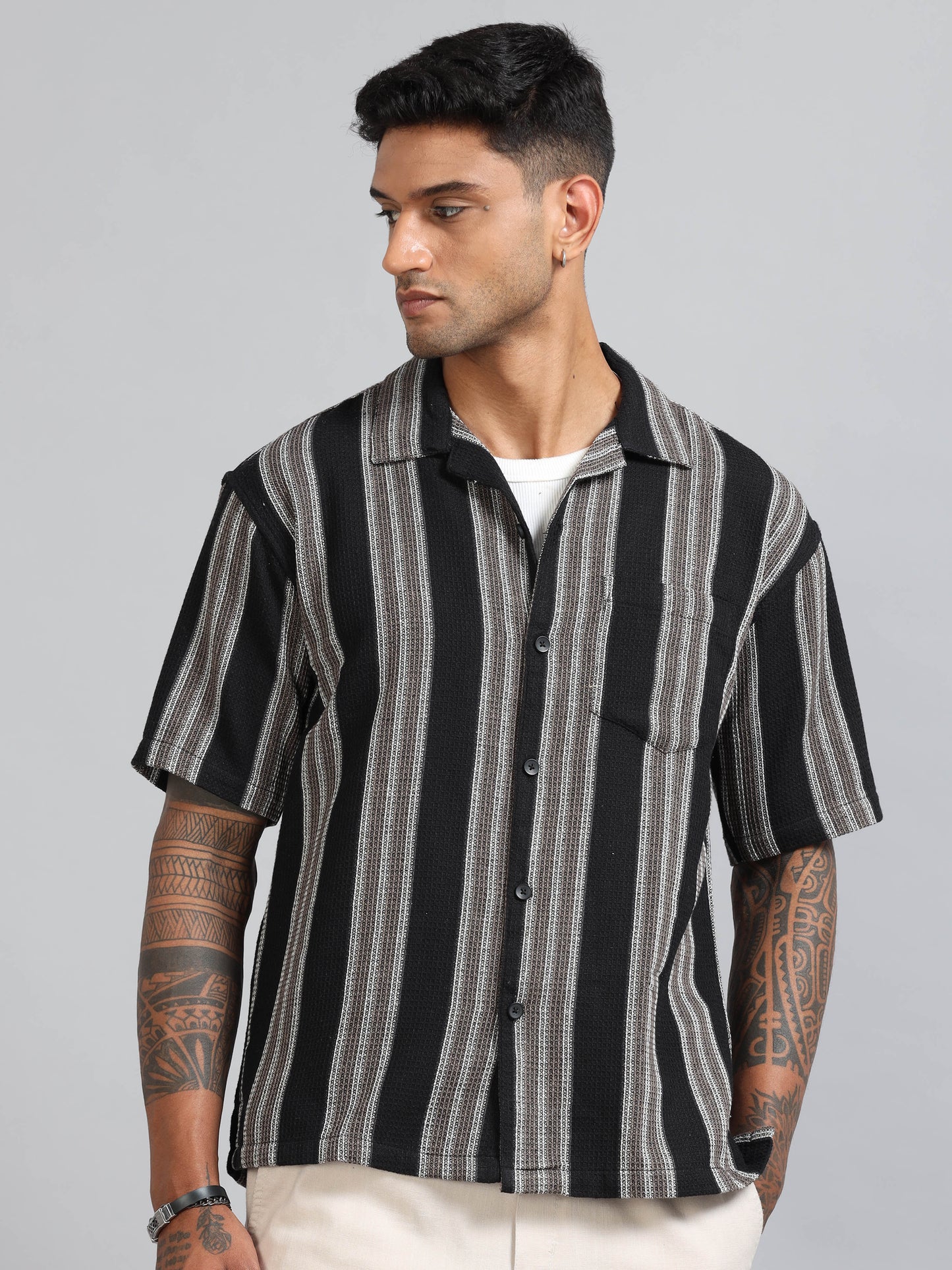 Michigan Black & Carbon Grey Oversized Stripe Shirt