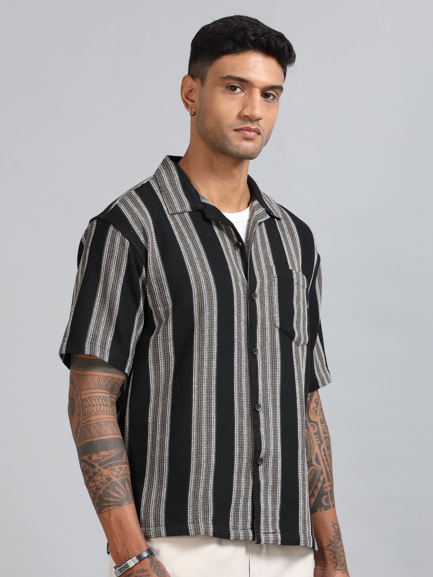 Michigan Black & Carbon Grey Oversized Stripe Shirt