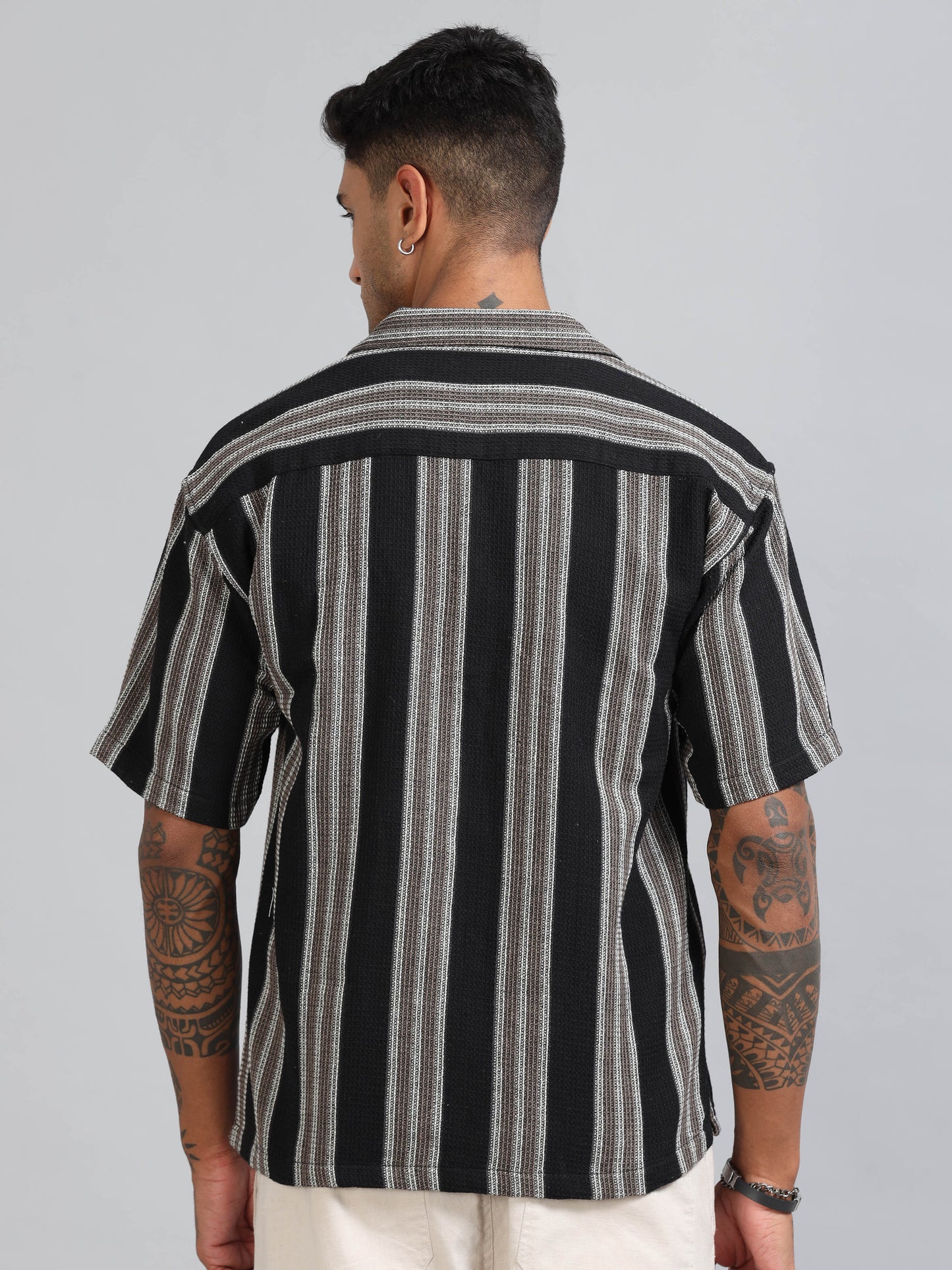 Michigan Black & Carbon Grey Oversized Stripe Shirt