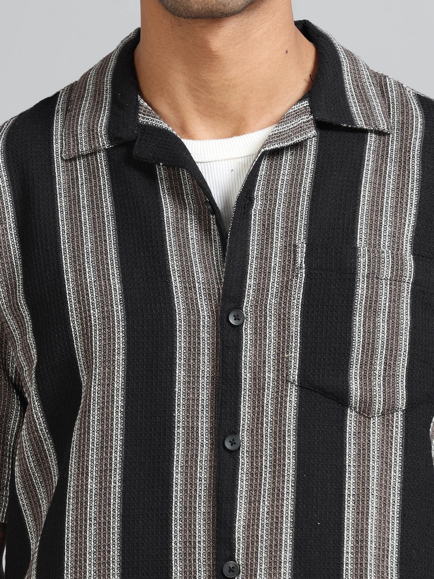 Michigan Black & Carbon Grey Oversized Stripe Shirt