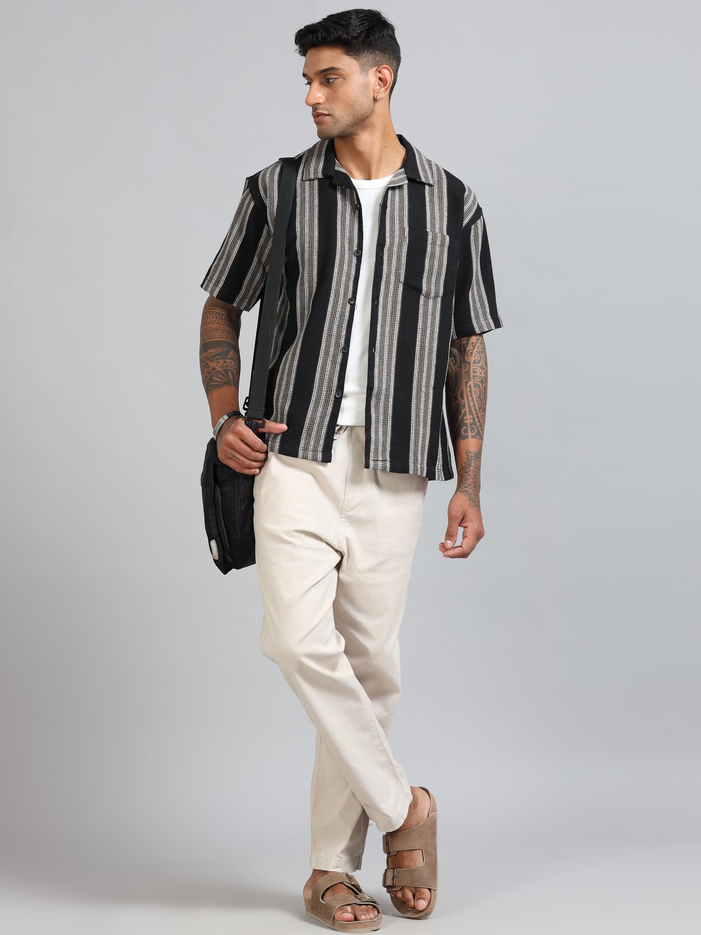 Michigan Black & Carbon Grey Oversized Stripe Shirt