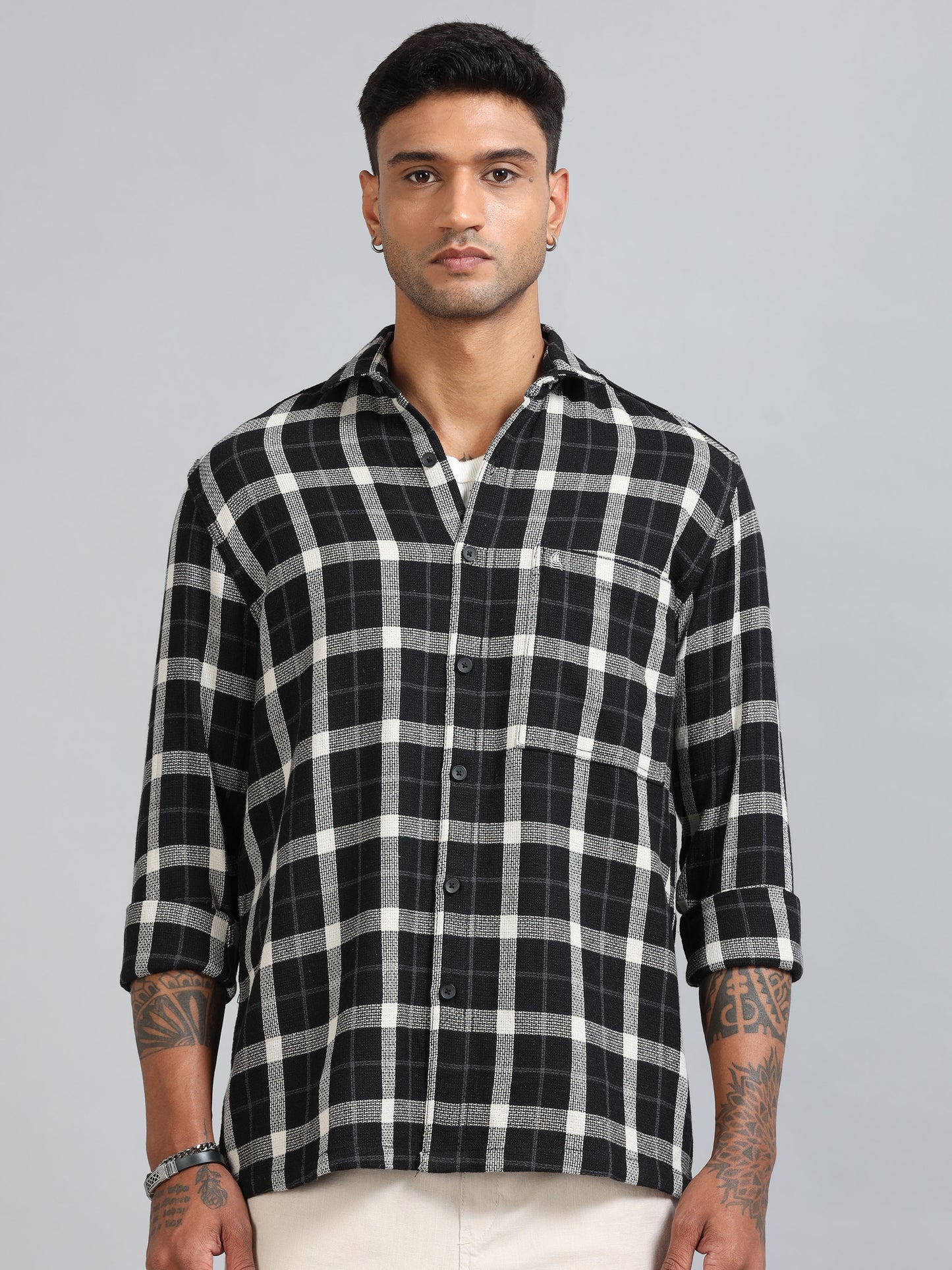 Michigan Black & Beige Bold Checks Shirt