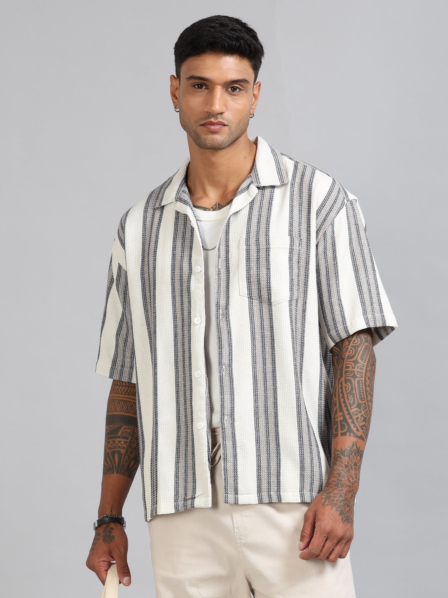 Michigan Quill Grey Oversized Stripe Shirt