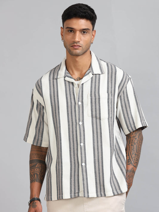 Michigan Quill Grey Oversized Stripe Shirt