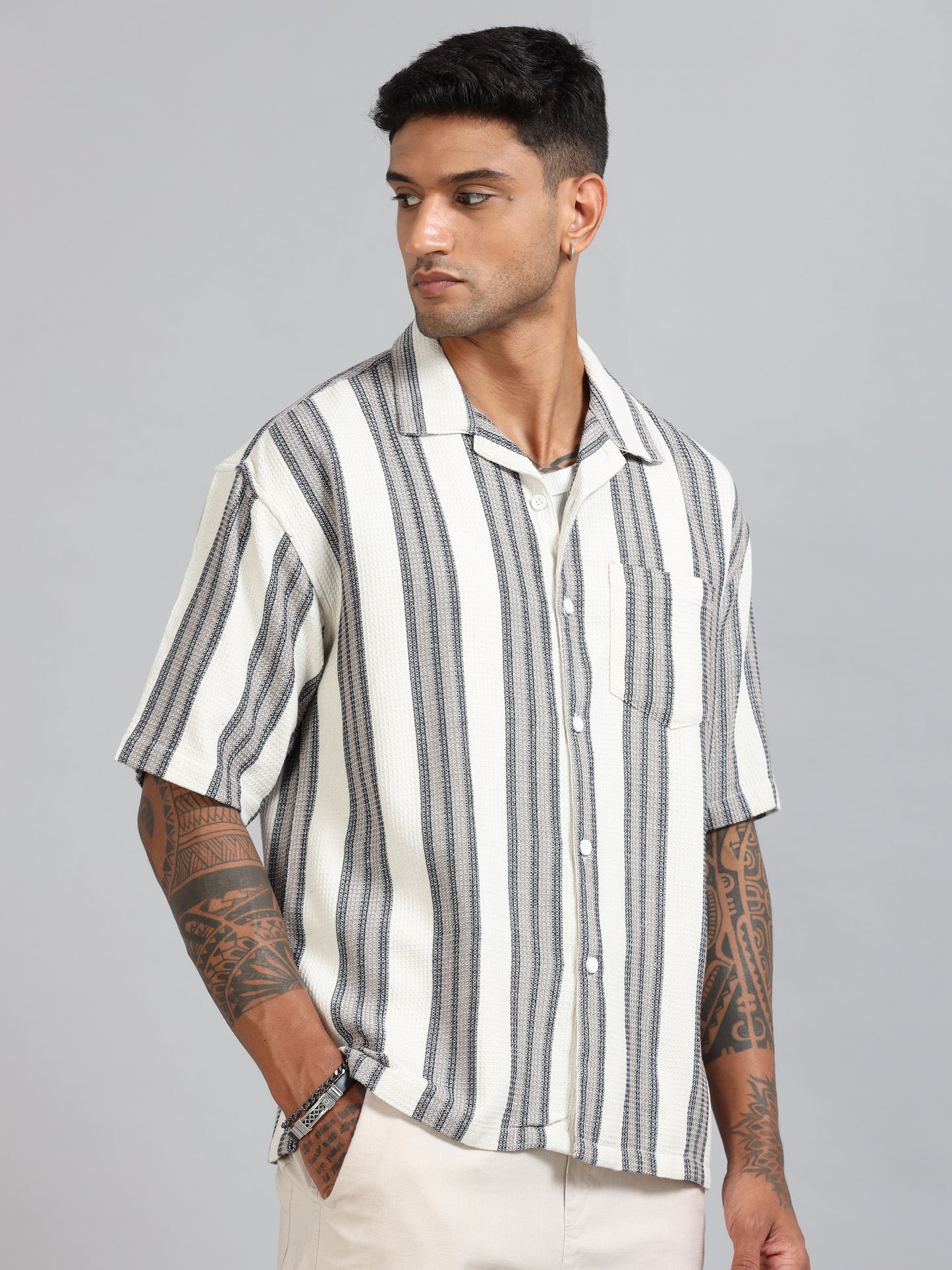 Michigan Quill Grey Oversized Stripe Shirt