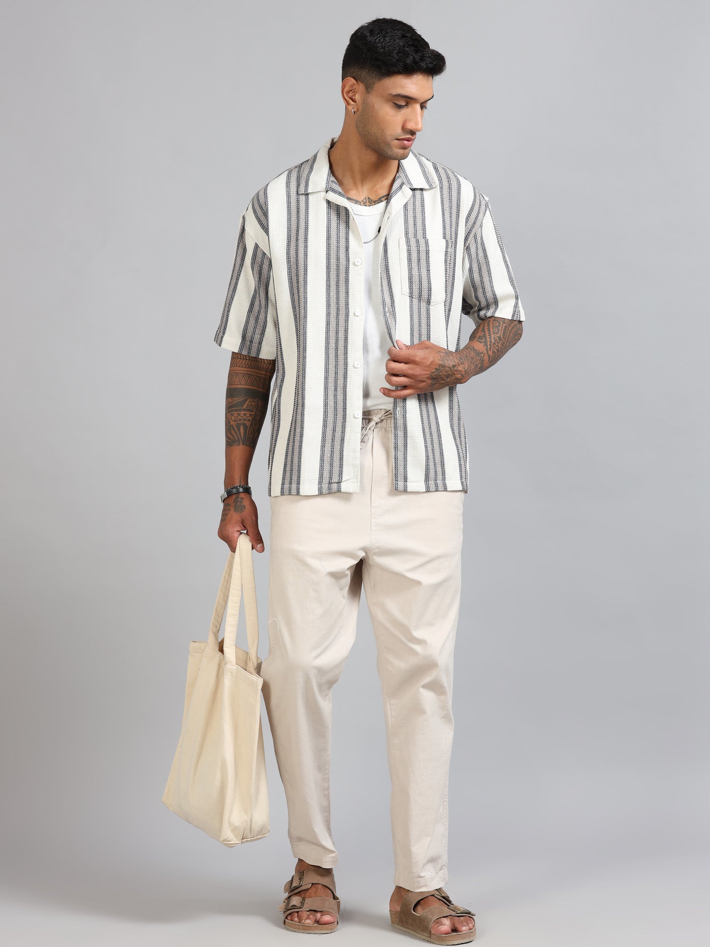 Michigan Quill Grey Oversized Stripe Shirt