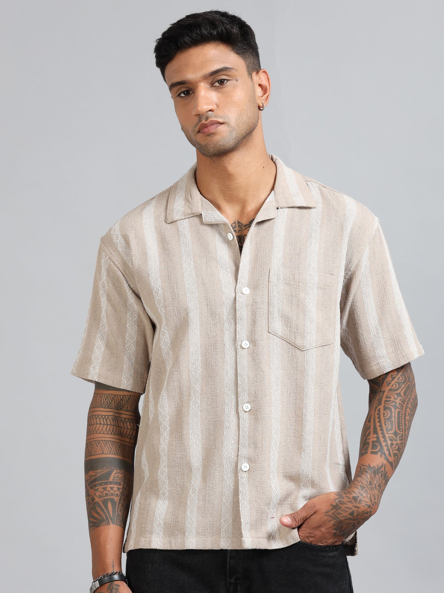 Michigan Charcoal Peach Running Zigzag Stripe Shirt