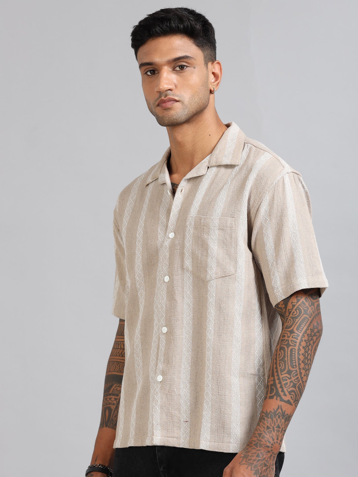 Michigan Charcoal Peach Running Zigzag Stripe Shirt