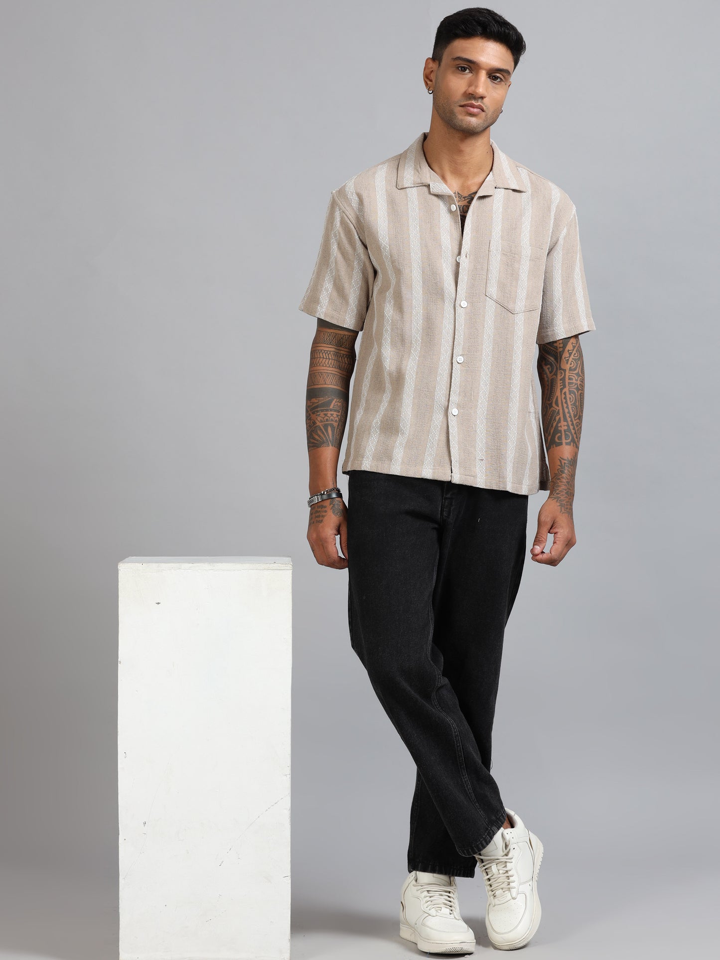 Michigan Charcoal Peach Running Zigzag Stripe Shirt