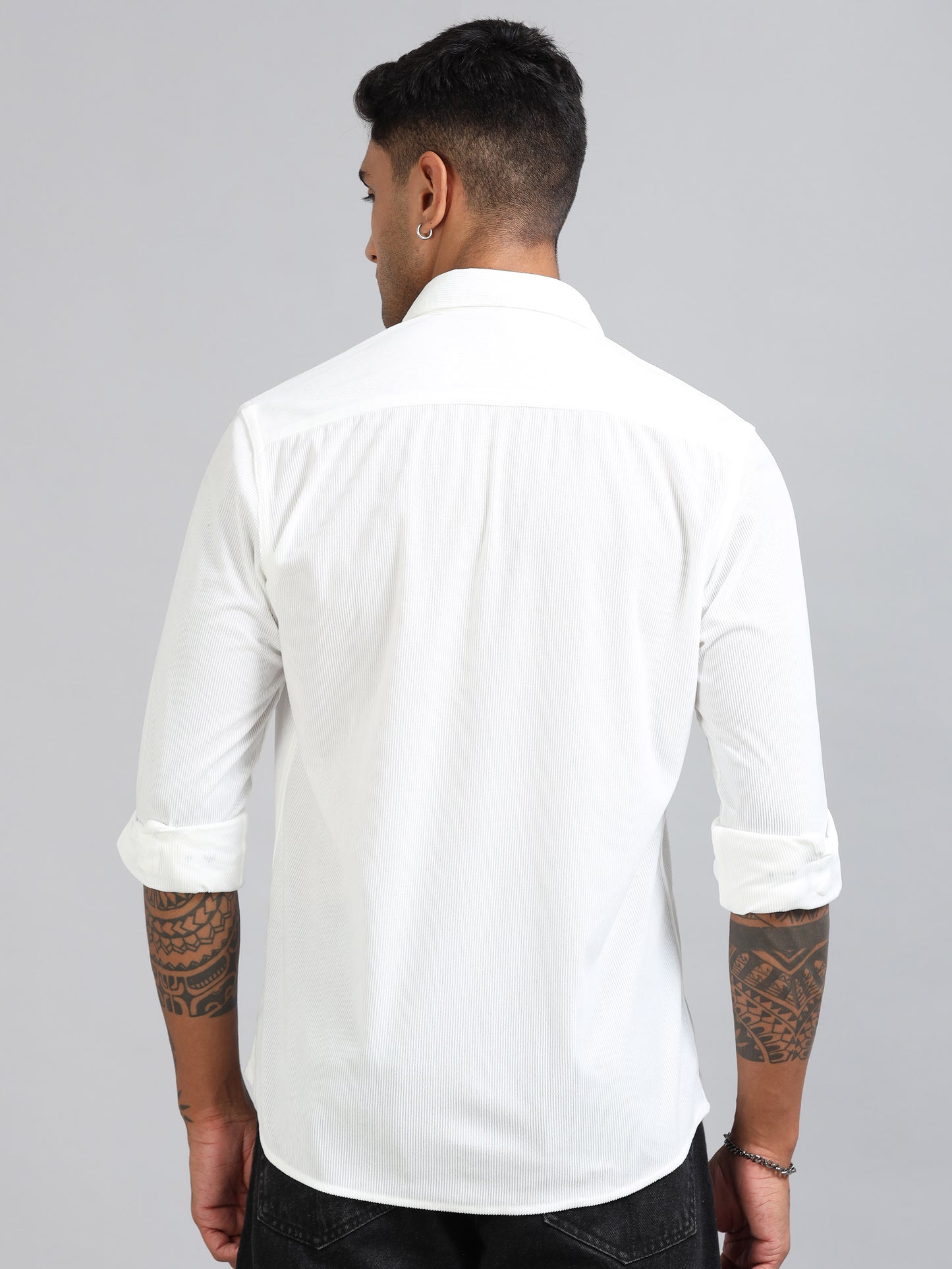 Basel White Corduroy Double Pocket Shirt