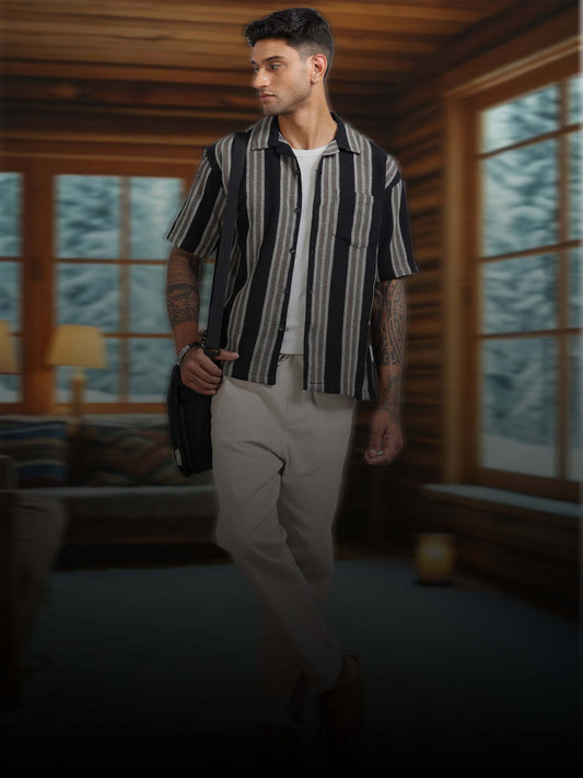 Michigan Black & Carbon Grey Oversized Stripe Shirt