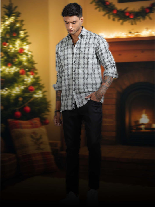 Michigan Cadel Blue Running Zigzag Checks Shirt