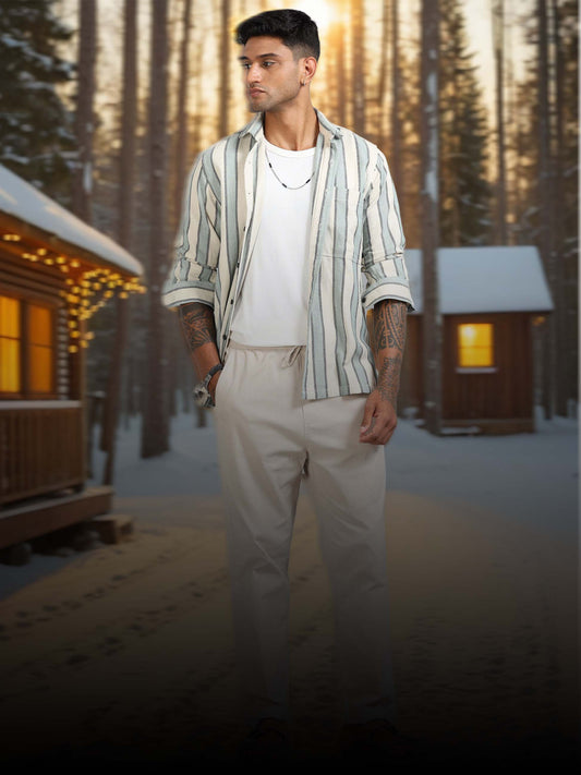 Michigan Green & Cream Winter Dobby Stripe Shirt