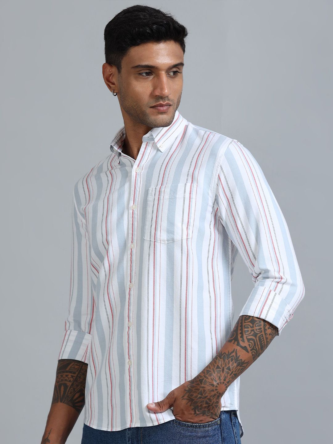 Gandia White & Blue Plus Size Stripes Shirt